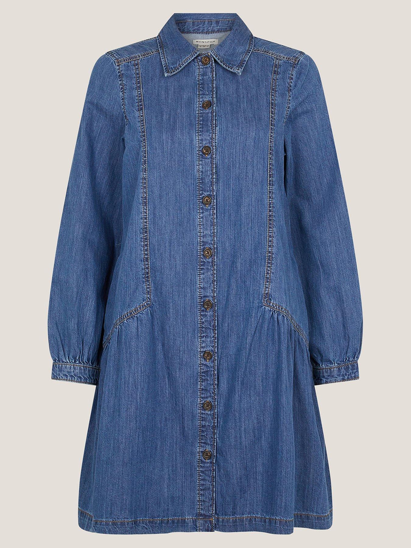 Image 3 of 6 of Monsoon Isla Button Dress - Blue