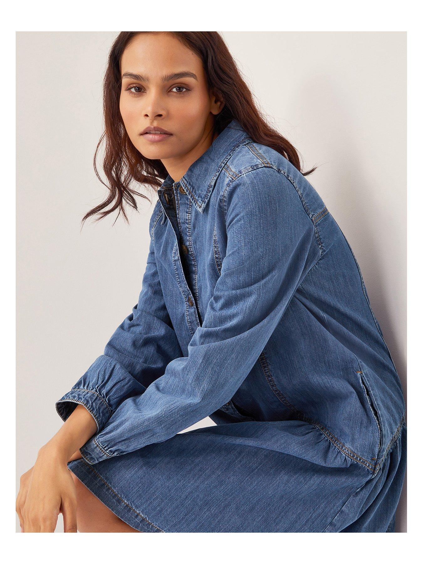 Image 4 of 6 of Monsoon Isla Button Dress - Blue
