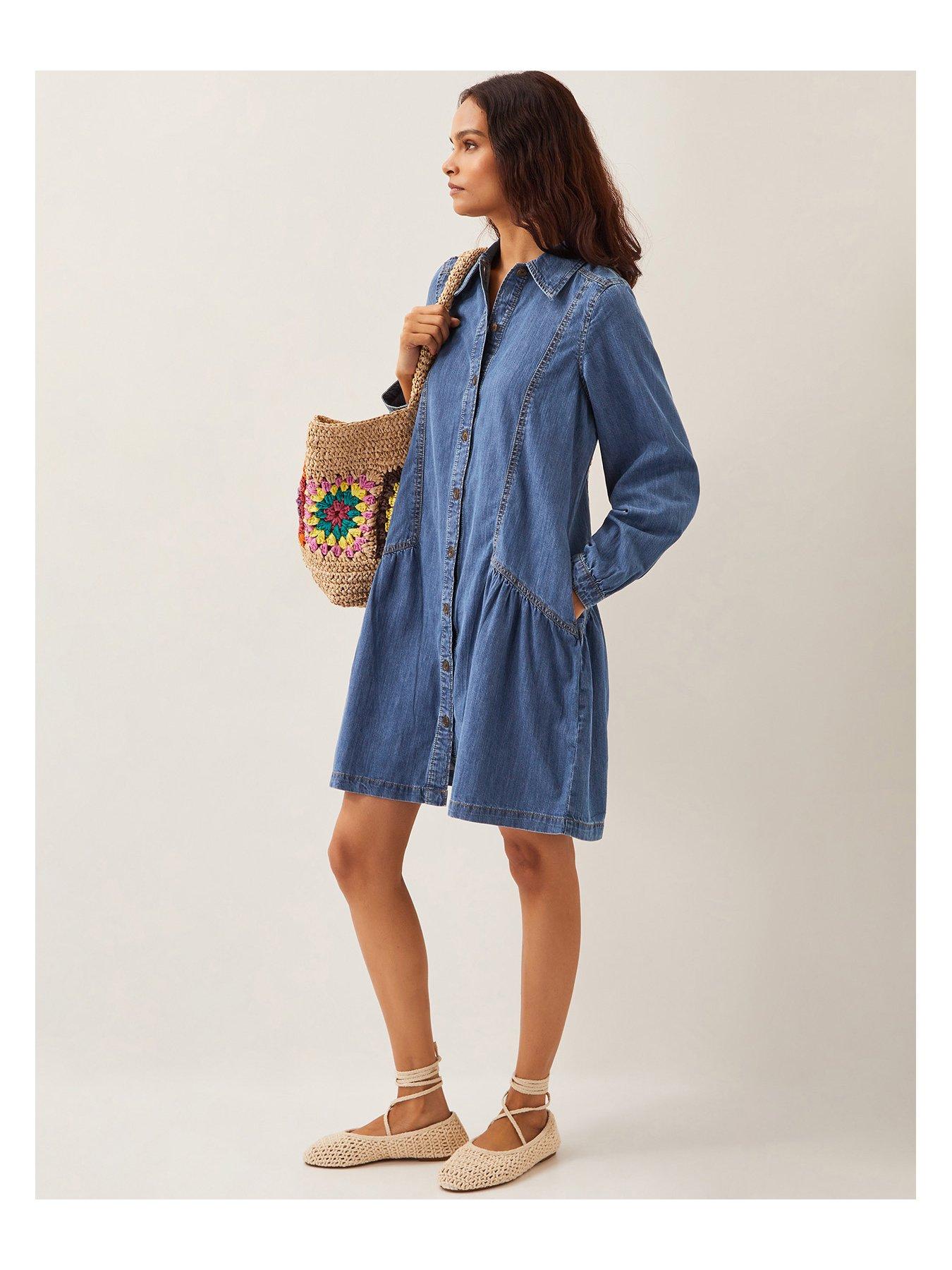 Image 6 of 6 of Monsoon Isla Button Dress - Blue