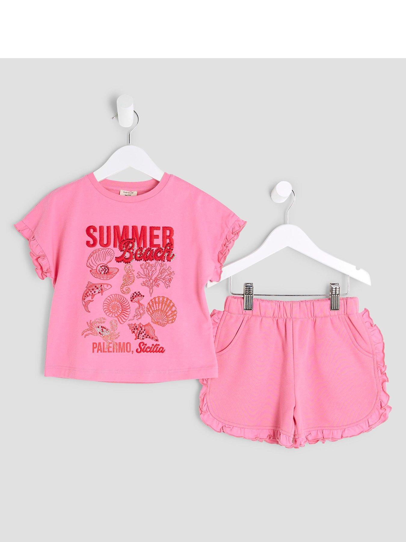 River Island Mini Girls Shell T-Shirt Runner Set - Pink