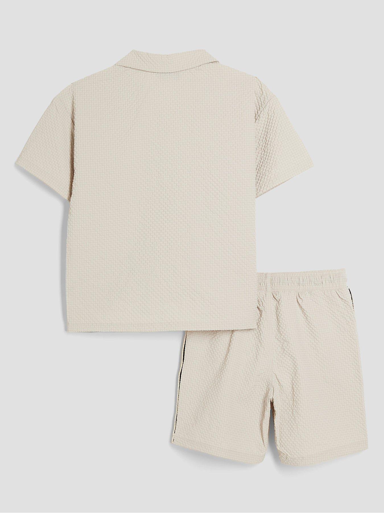 Image 3 of 5 of River Island Mini Boys Palm Embroidered Swim Shorts Set - Stone