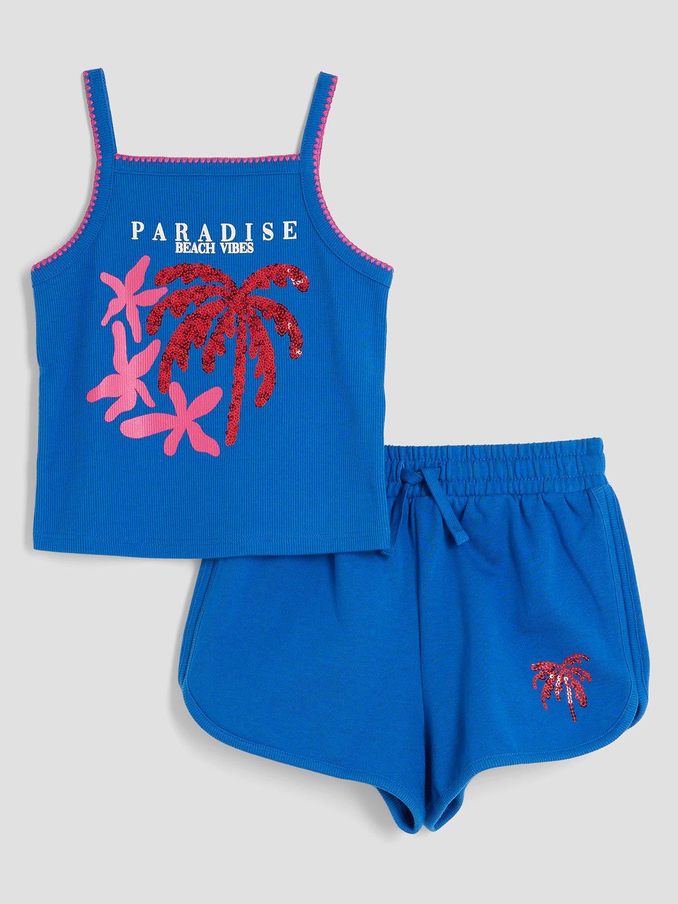 river-island-older-girls-sequin-palm-tree-runner-set-bluefront