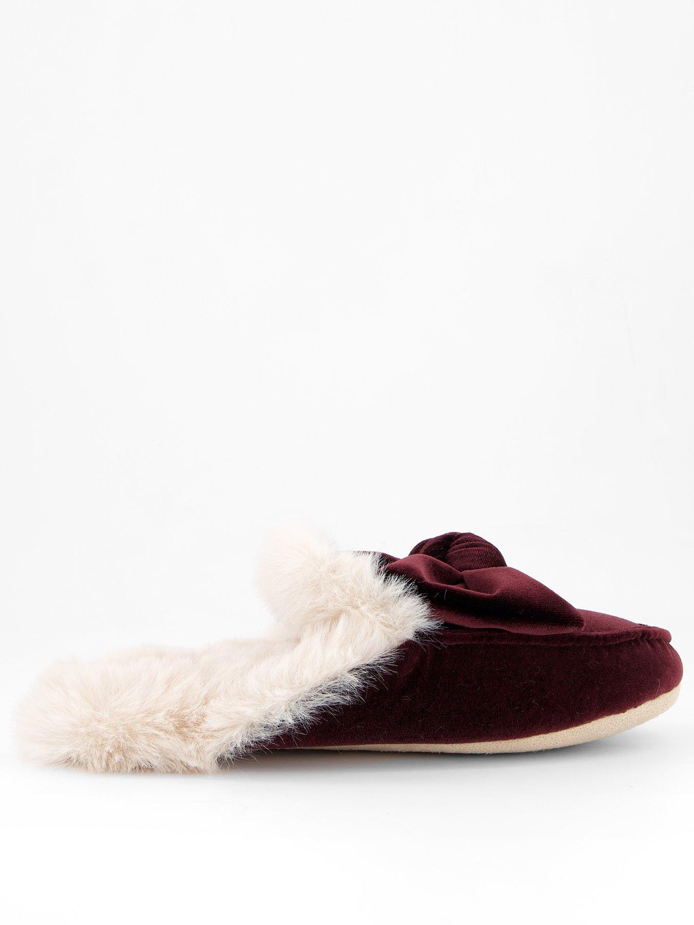 v-by-very-bow-velvet-mule-slipper-burgundystillFront