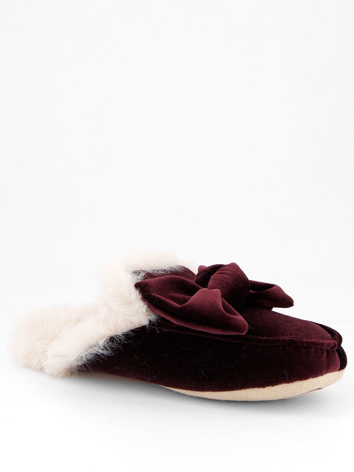 v-by-very-bow-velvet-mule-slipper-burgundyback