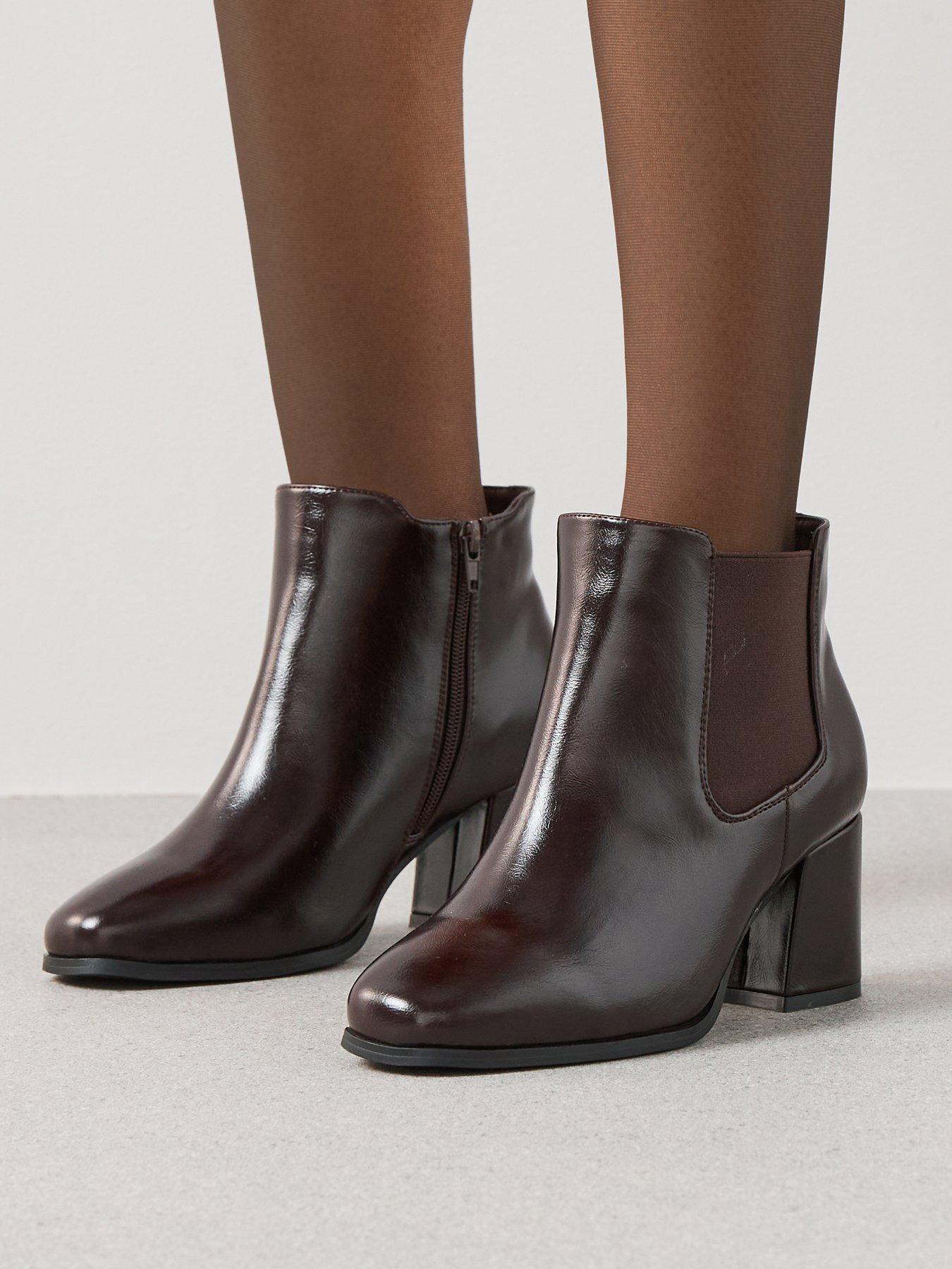 Image 1 of 7 of V by Very Extra Wide Block Heel Ankle Boot - Brown