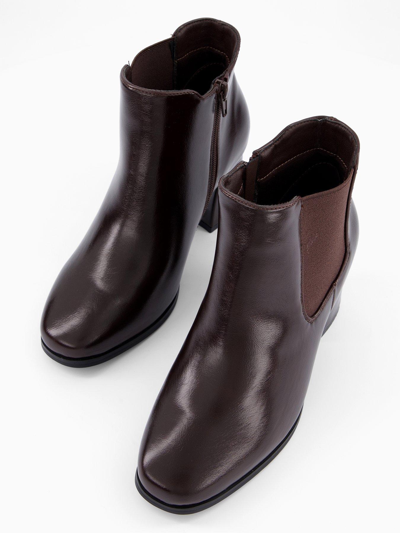 Image 4 of 7 of V by Very Extra Wide Block Heel Ankle Boot - Brown