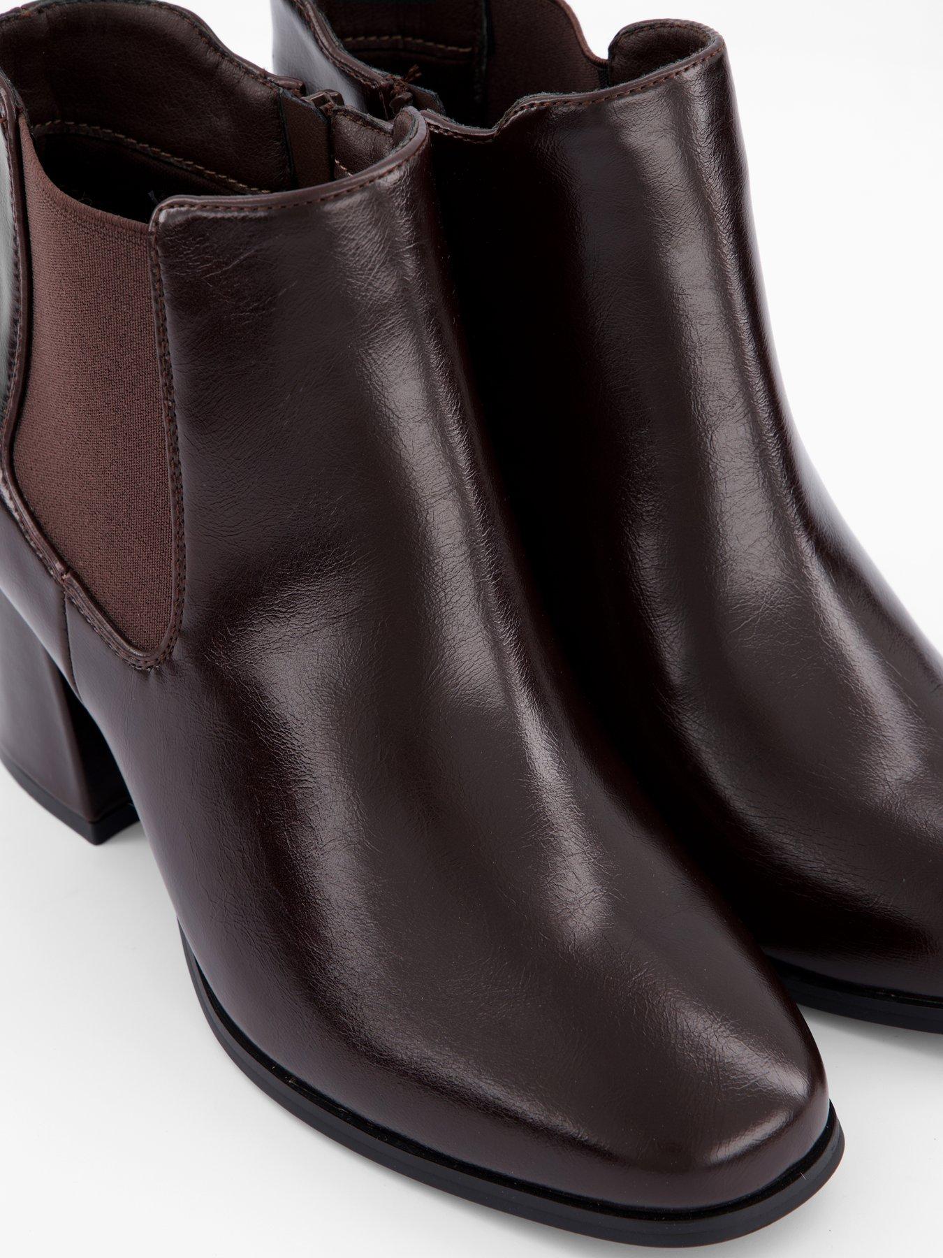 Image 6 of 7 of V by Very Extra Wide Block Heel Ankle Boot - Brown