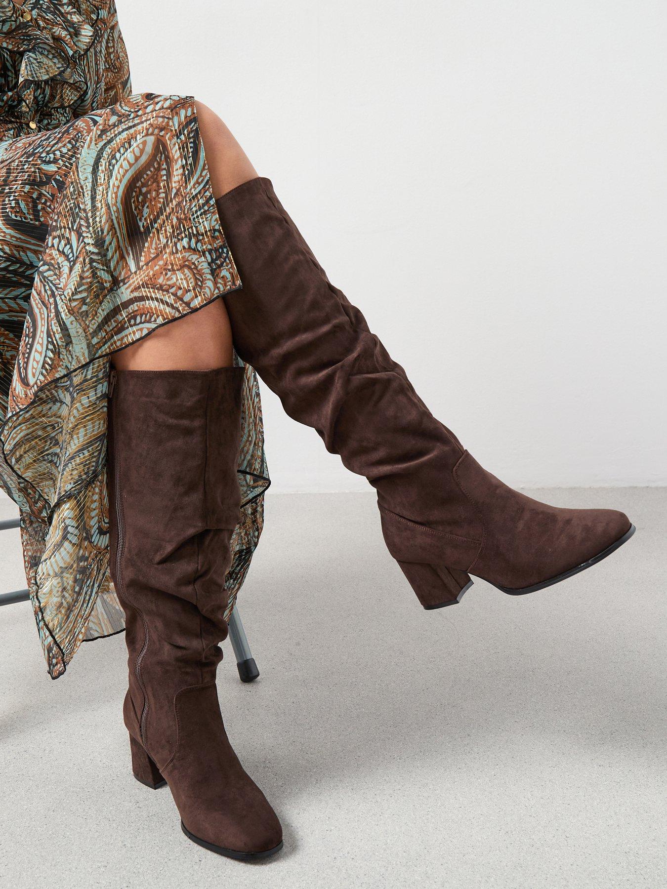 V by Very Wide Fit Knee High Slouch Boot with Wider Fitting Calf - Brown