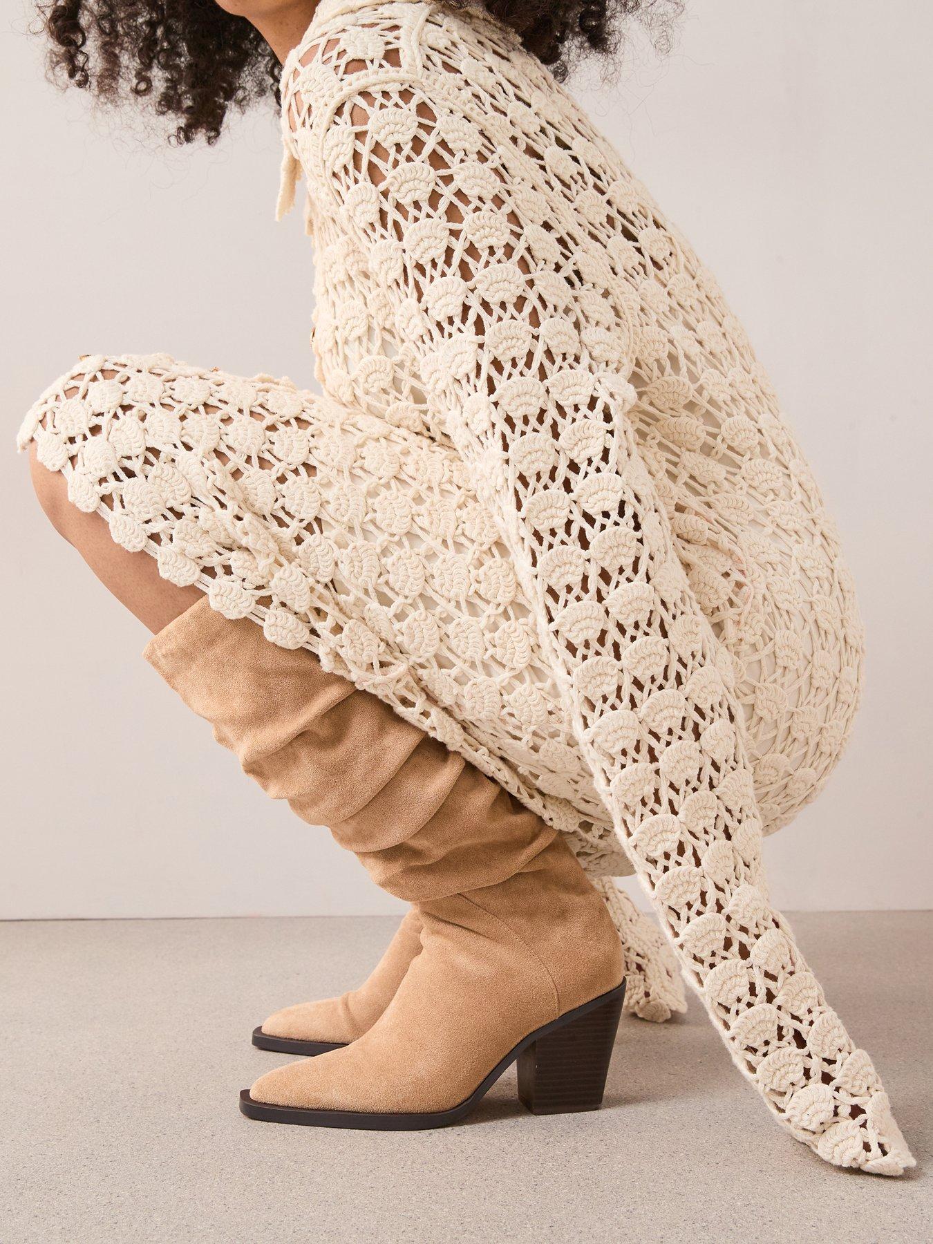 Image 1 of 7 of The Very Collection Slouch Knee Boots With Western Heel - Beige