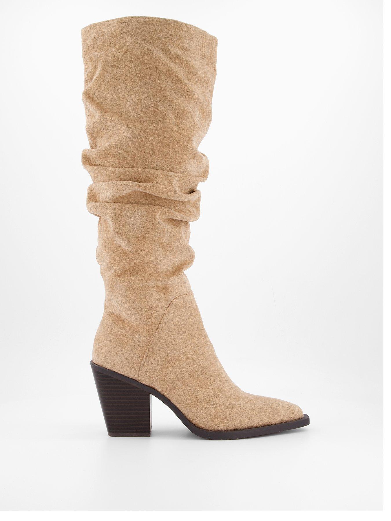 Image 2 of 7 of The Very Collection Slouch Knee Boots With Western Heel - Beige