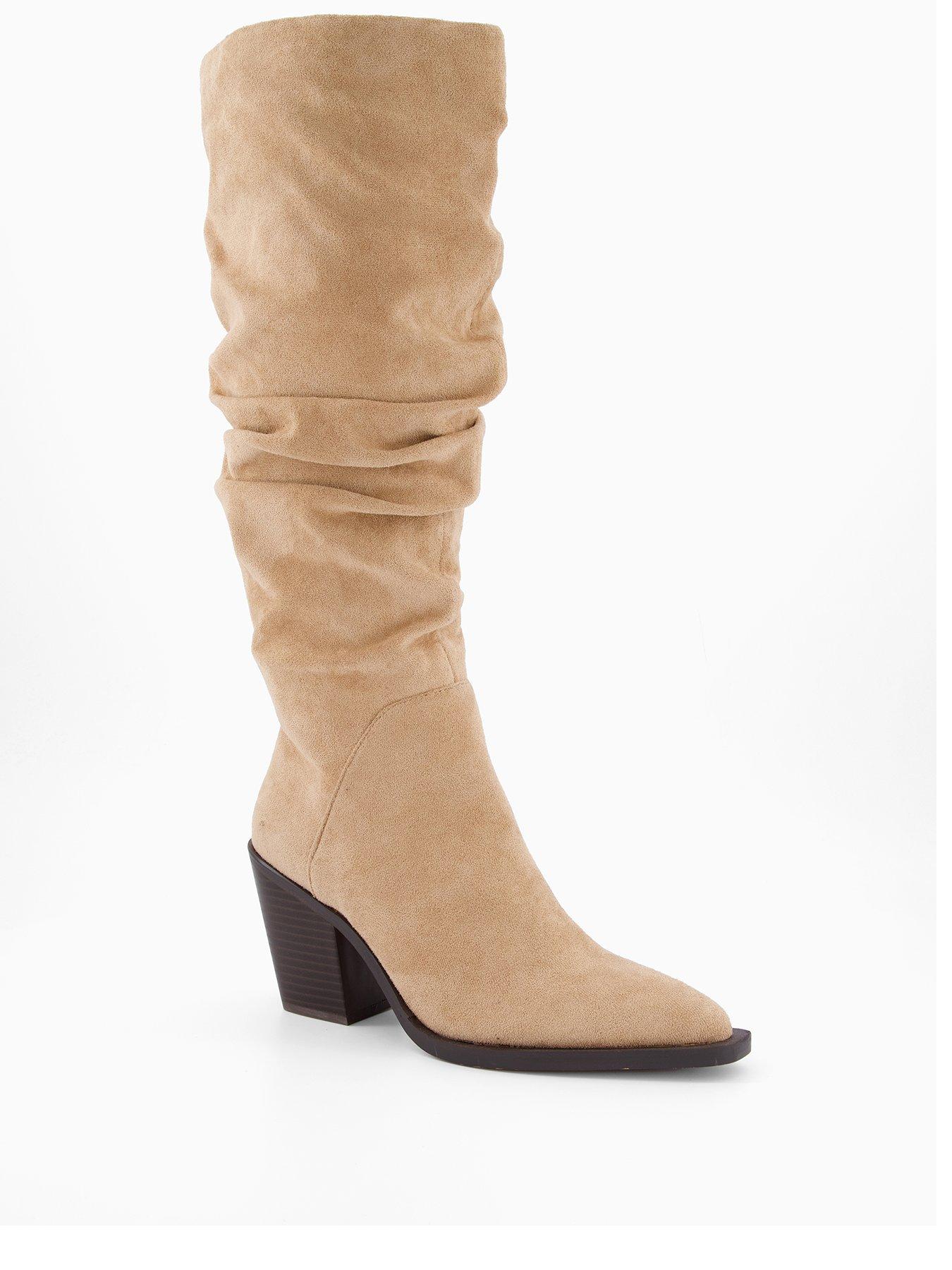 Image 3 of 7 of The Very Collection Slouch Knee Boots With Western Heel - Beige