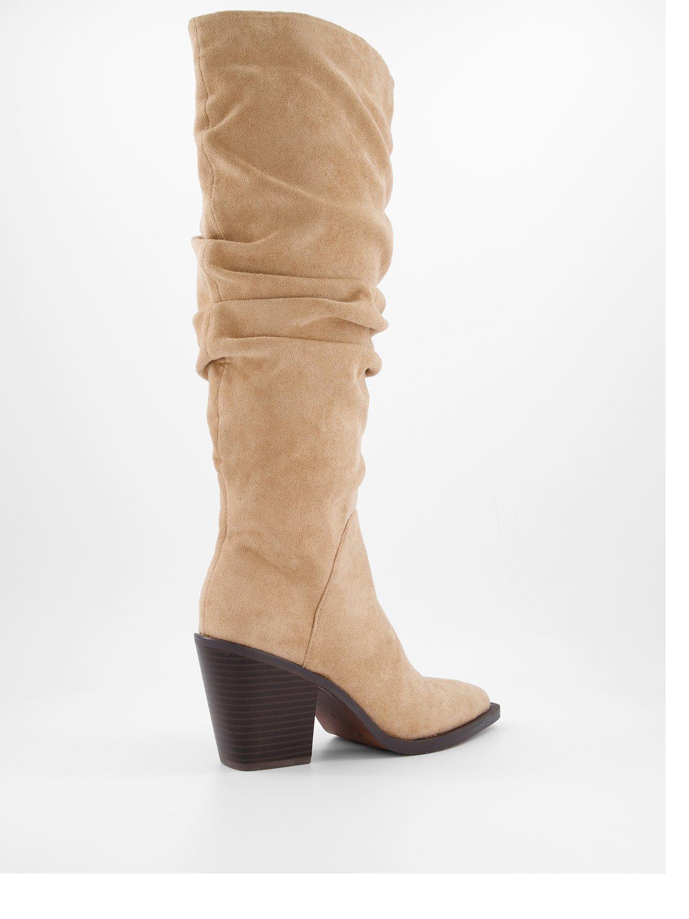 Image 4 of 7 of The Very Collection Slouch Knee Boots With Western Heel - Beige