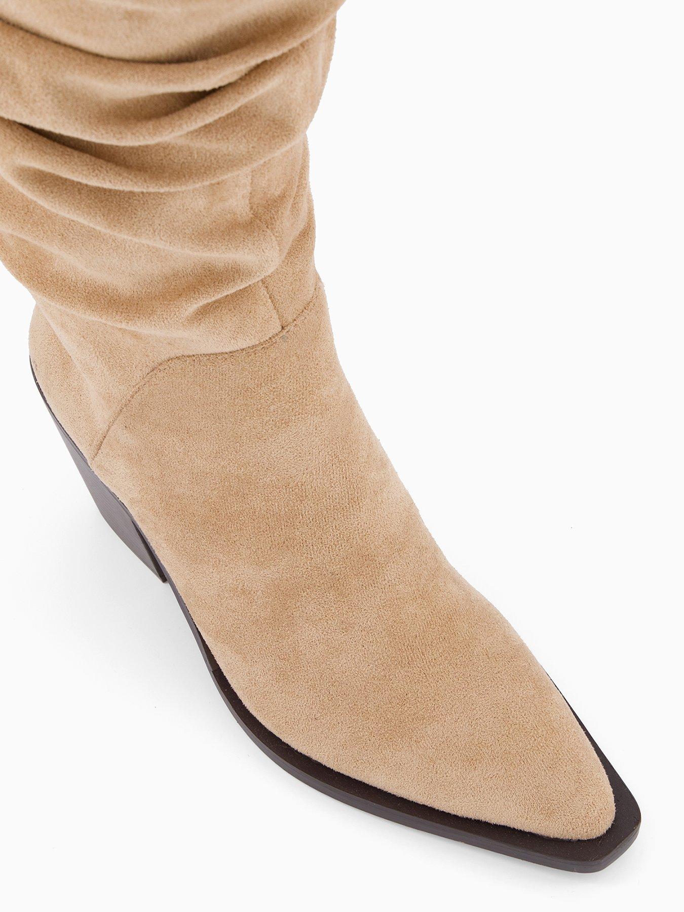 Image 5 of 7 of The Very Collection Slouch Knee Boots With Western Heel - Beige