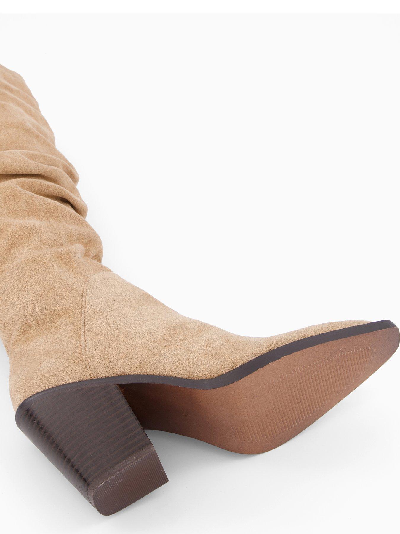 Image 6 of 7 of The Very Collection Slouch Knee Boots With Western Heel - Beige