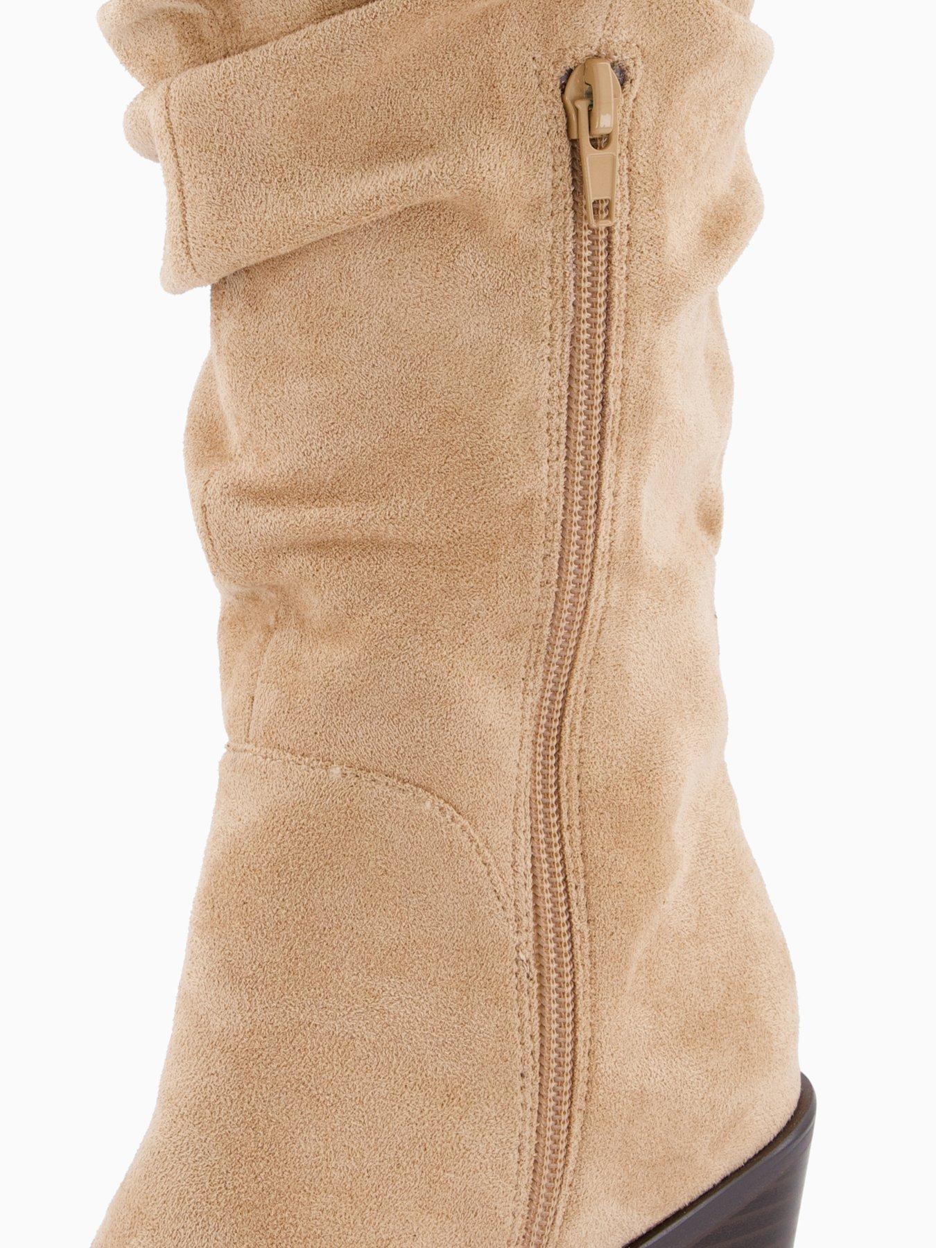Image 7 of 7 of The Very Collection Slouch Knee Boots With Western Heel - Beige