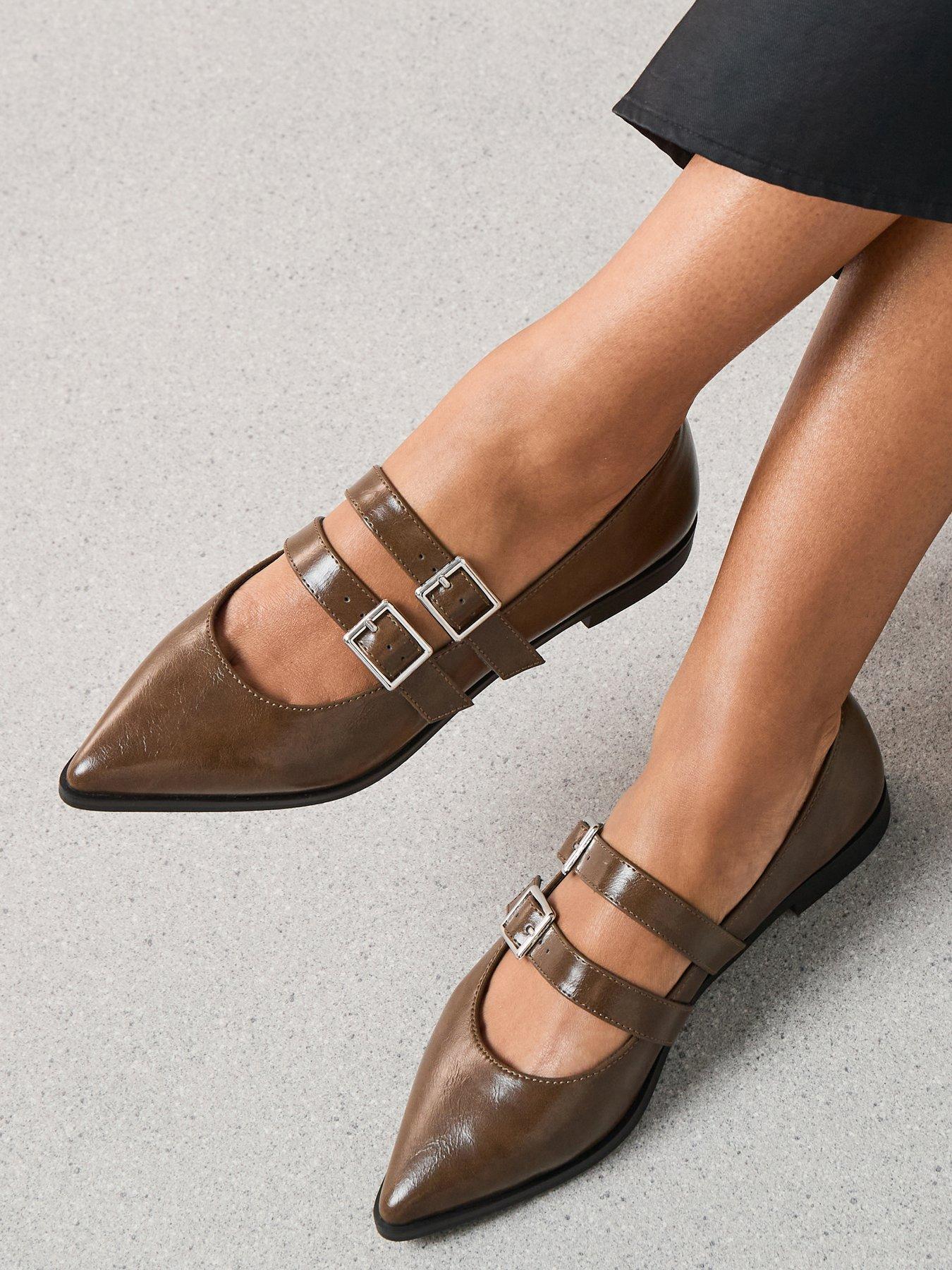 Image 1 of 7 of V by Very Pointed Double Strap Ballet Pump - Olive