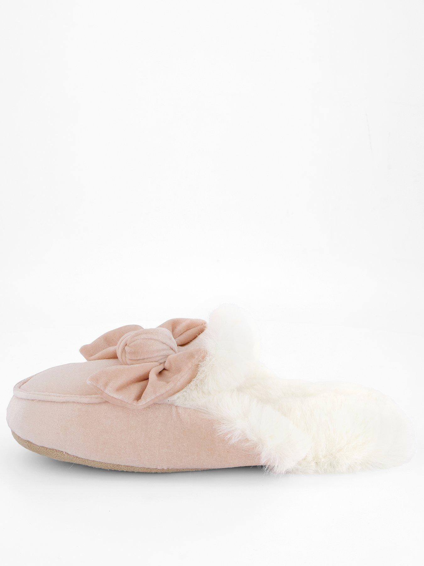 v-by-very-bow-velvet-mule-slipper-pinkstillFront