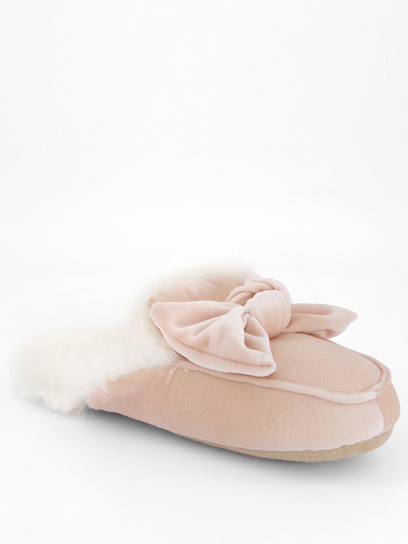 v-by-very-bow-velvet-mule-slipper-pinkback