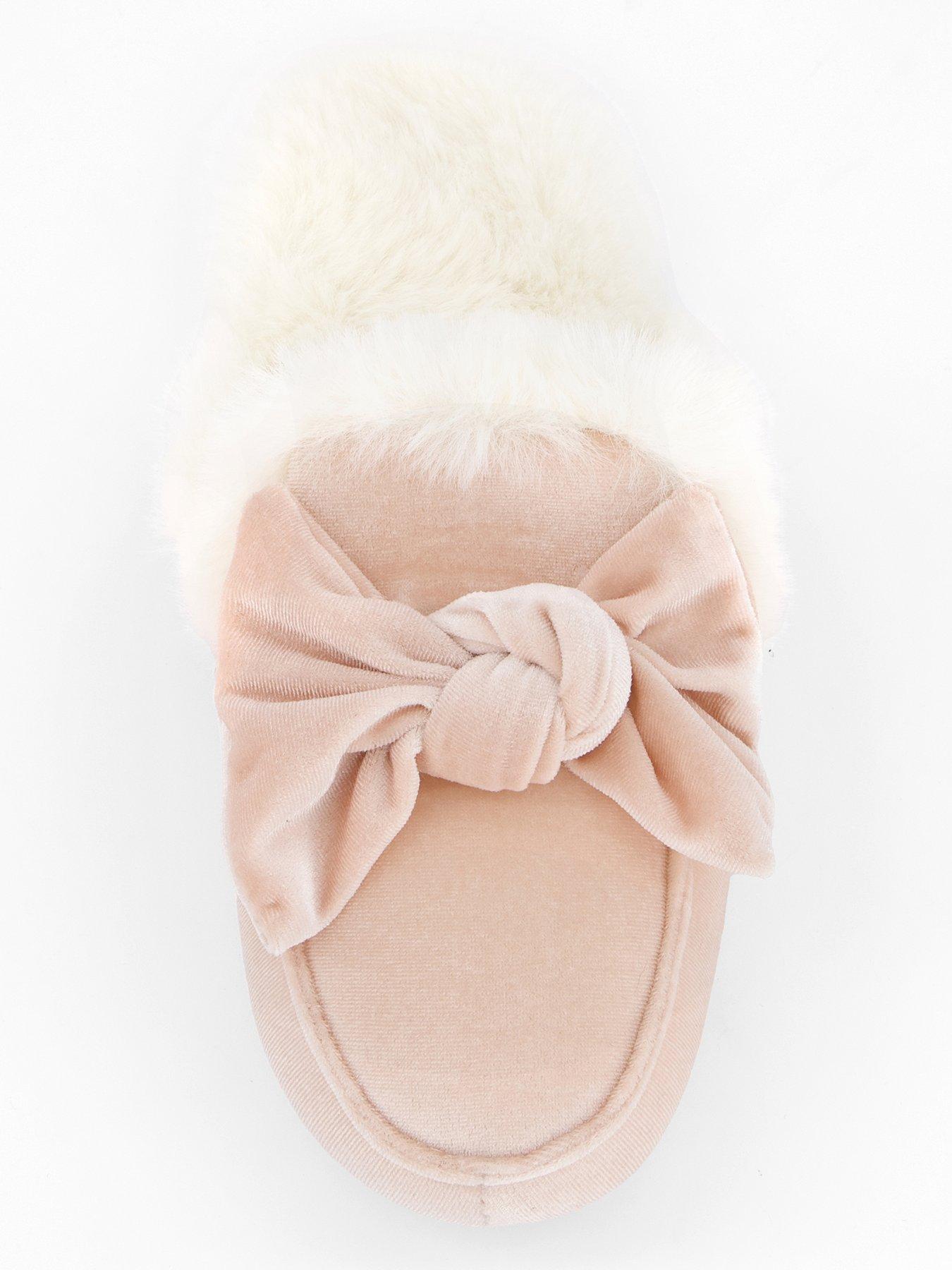 v-by-very-bow-velvet-mule-slipper-pinkdetail