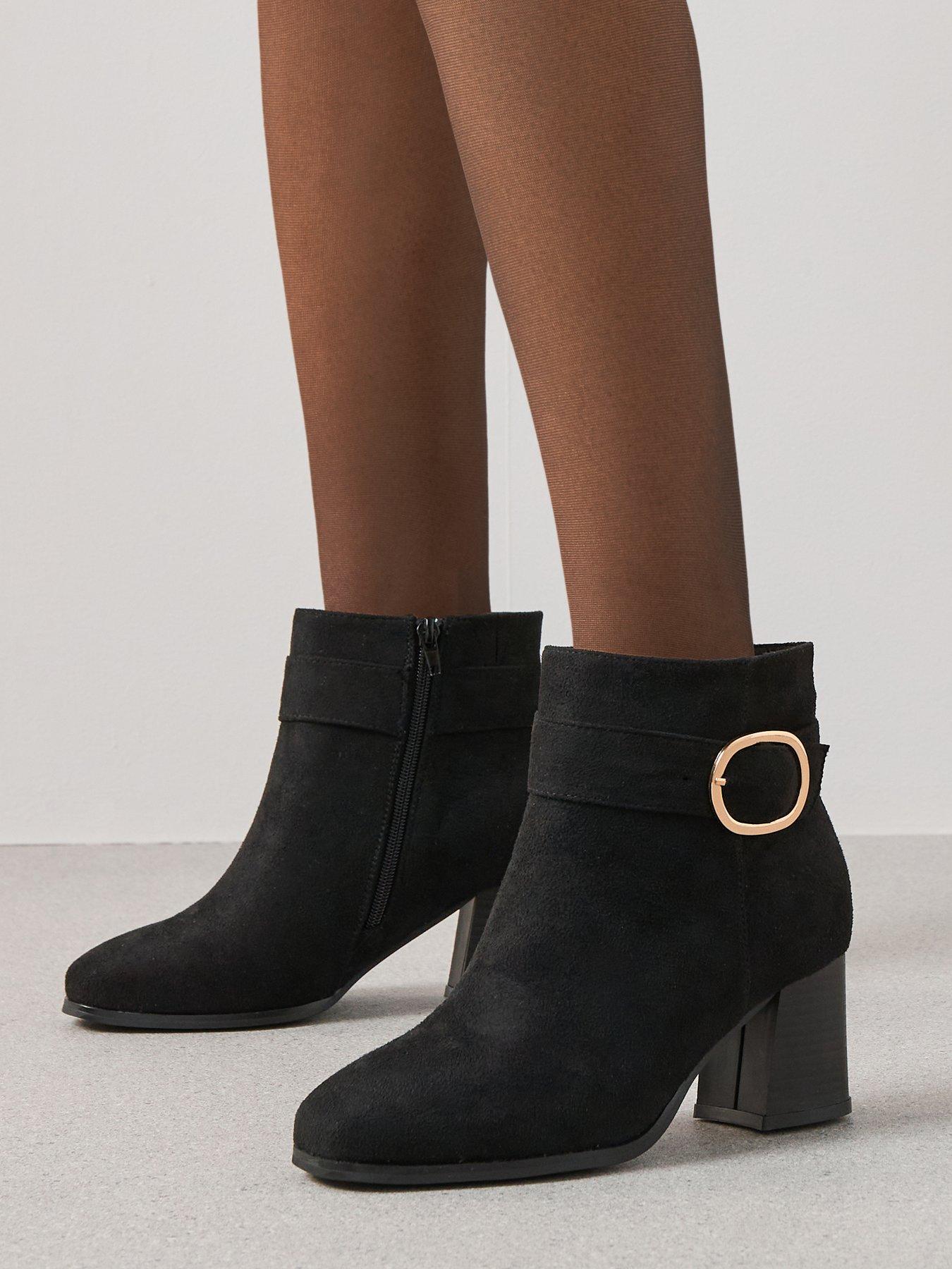 V by Very Wide Fit Block Heel Ankle Boot - Black