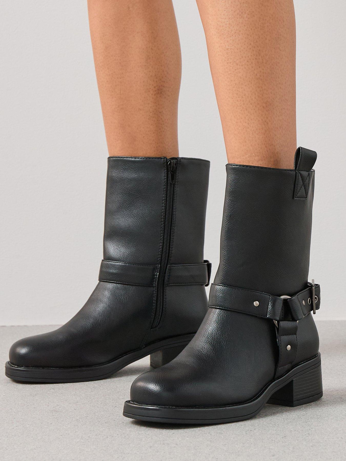 V by Very Wide Fit Chunky Biker Ankle Boots - Black