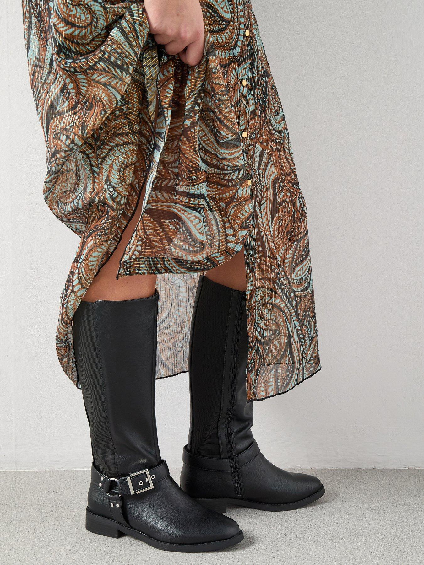 V by Very Extra Wide Fit Knee High Boot With Elastic Panel - Black