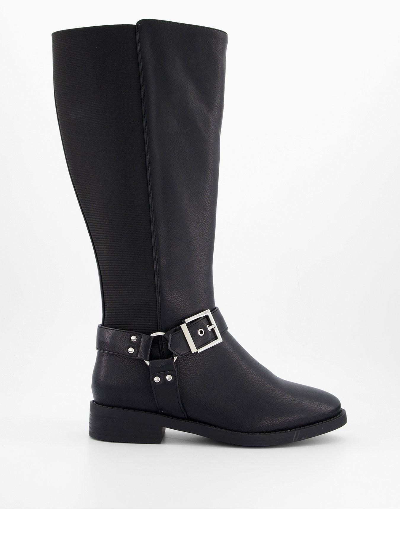 Image 2 of 8 of V by Very Extra Wide Fit Knee High Boot With Elastic Panel - Black