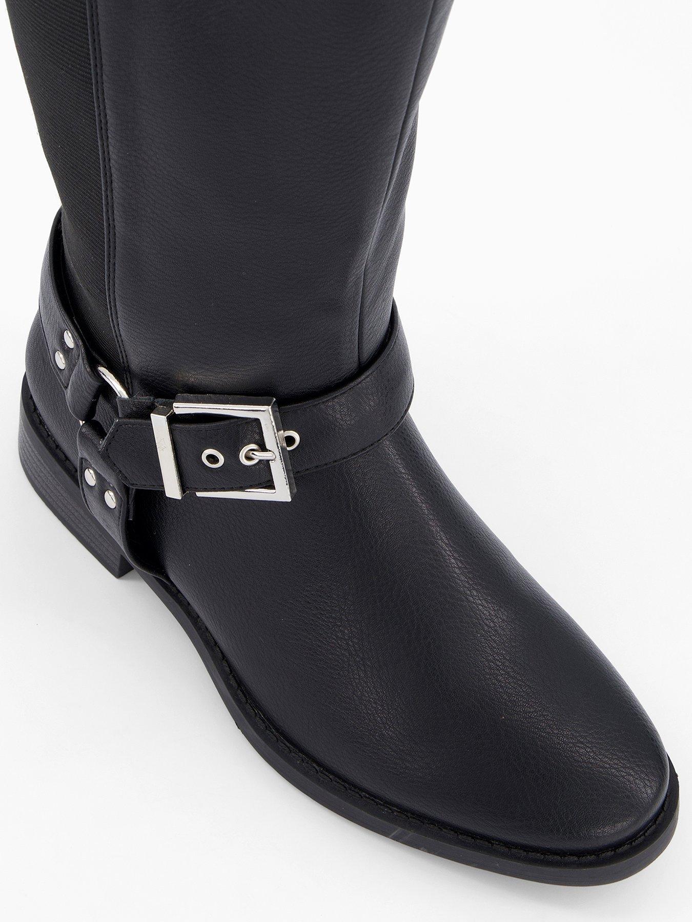 Image 5 of 8 of V by Very Extra Wide Fit Knee High Boot With Elastic Panel - Black