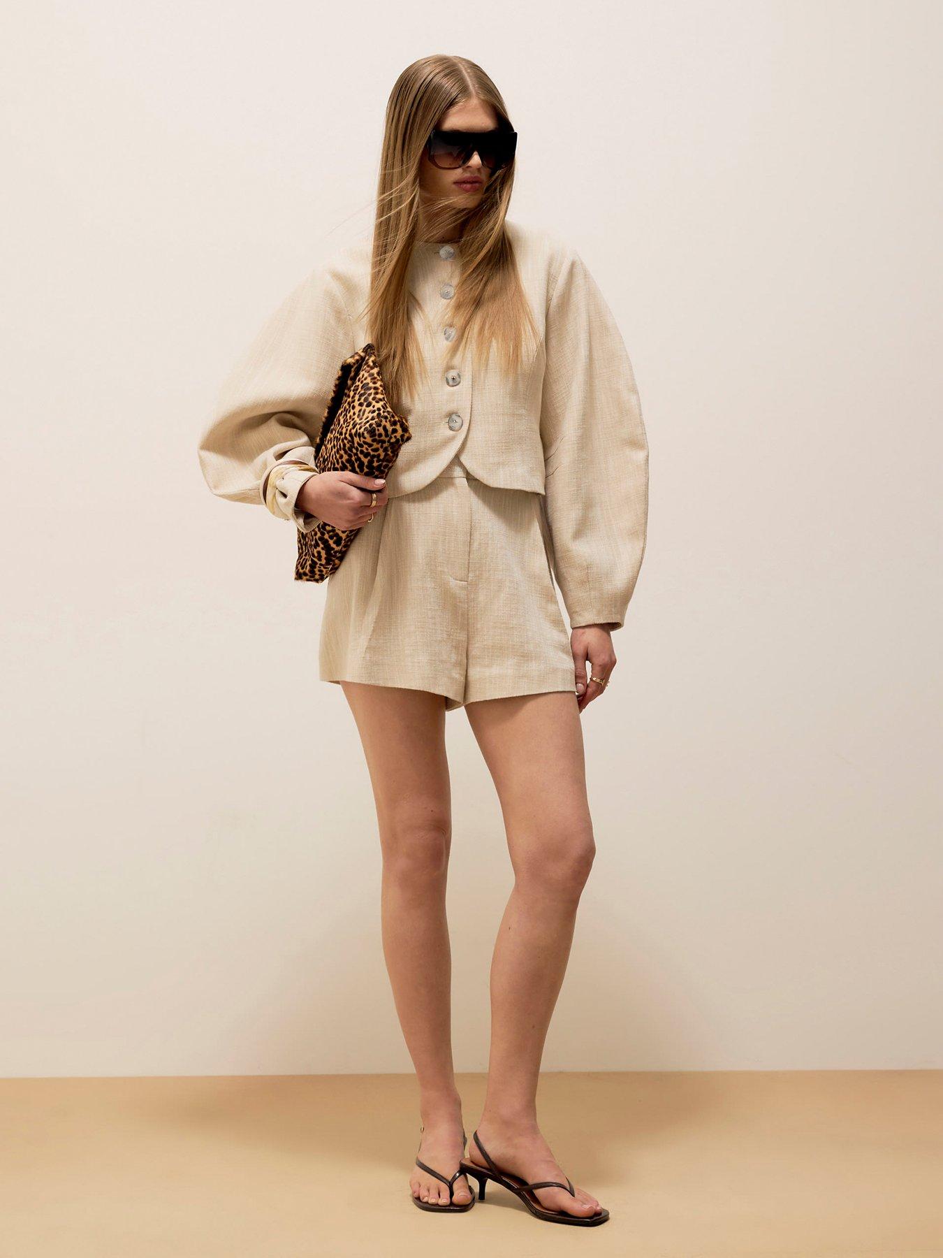 Image 1 of 4 of River Island Cotton Tailored Shorts - Cream