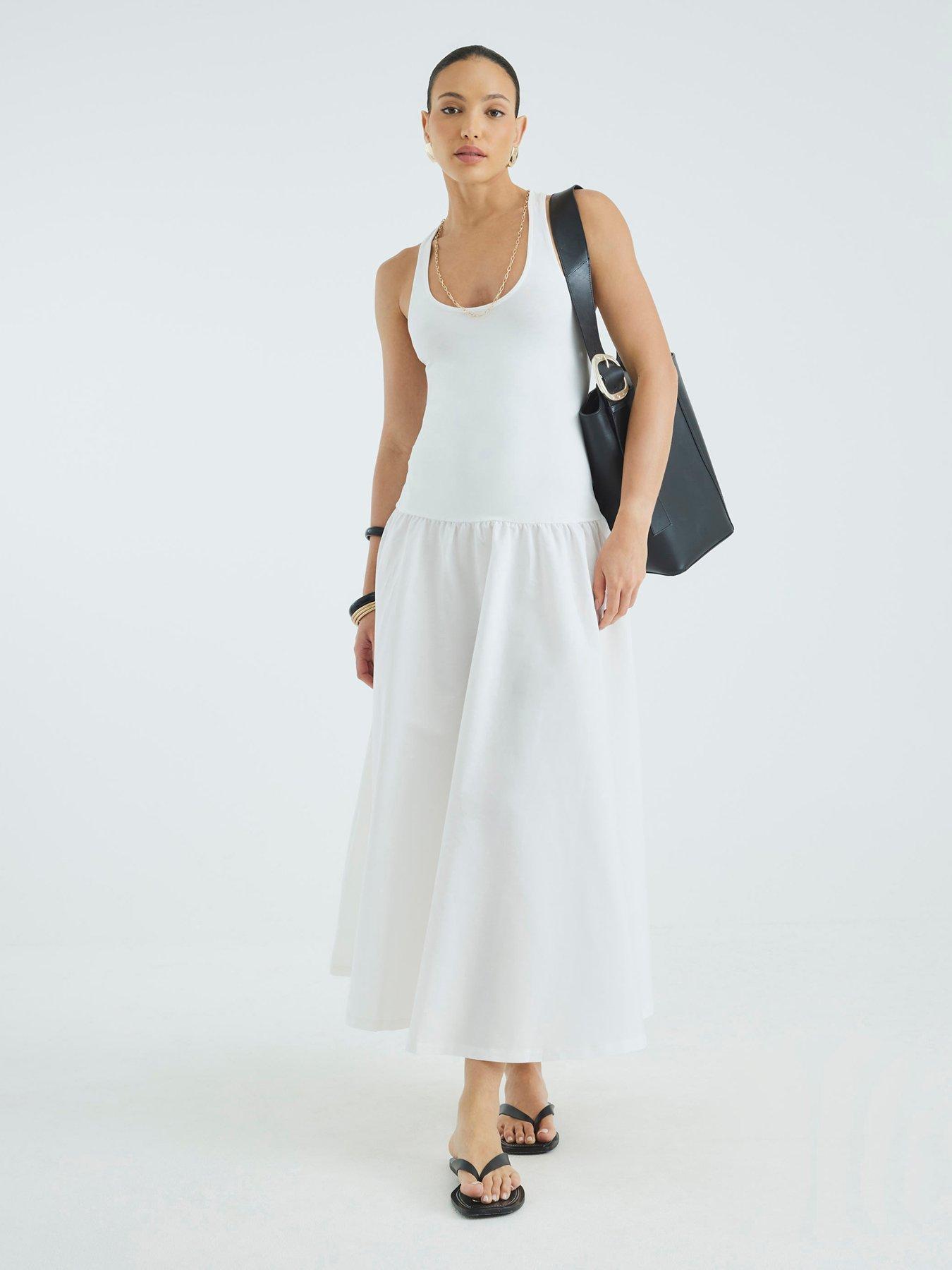 river-island-scoop-poplin-mix-dress-cream