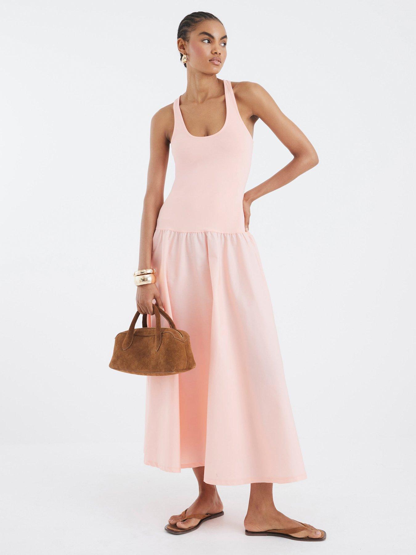 undefined Scoop Poplin Mix Dress - Pink