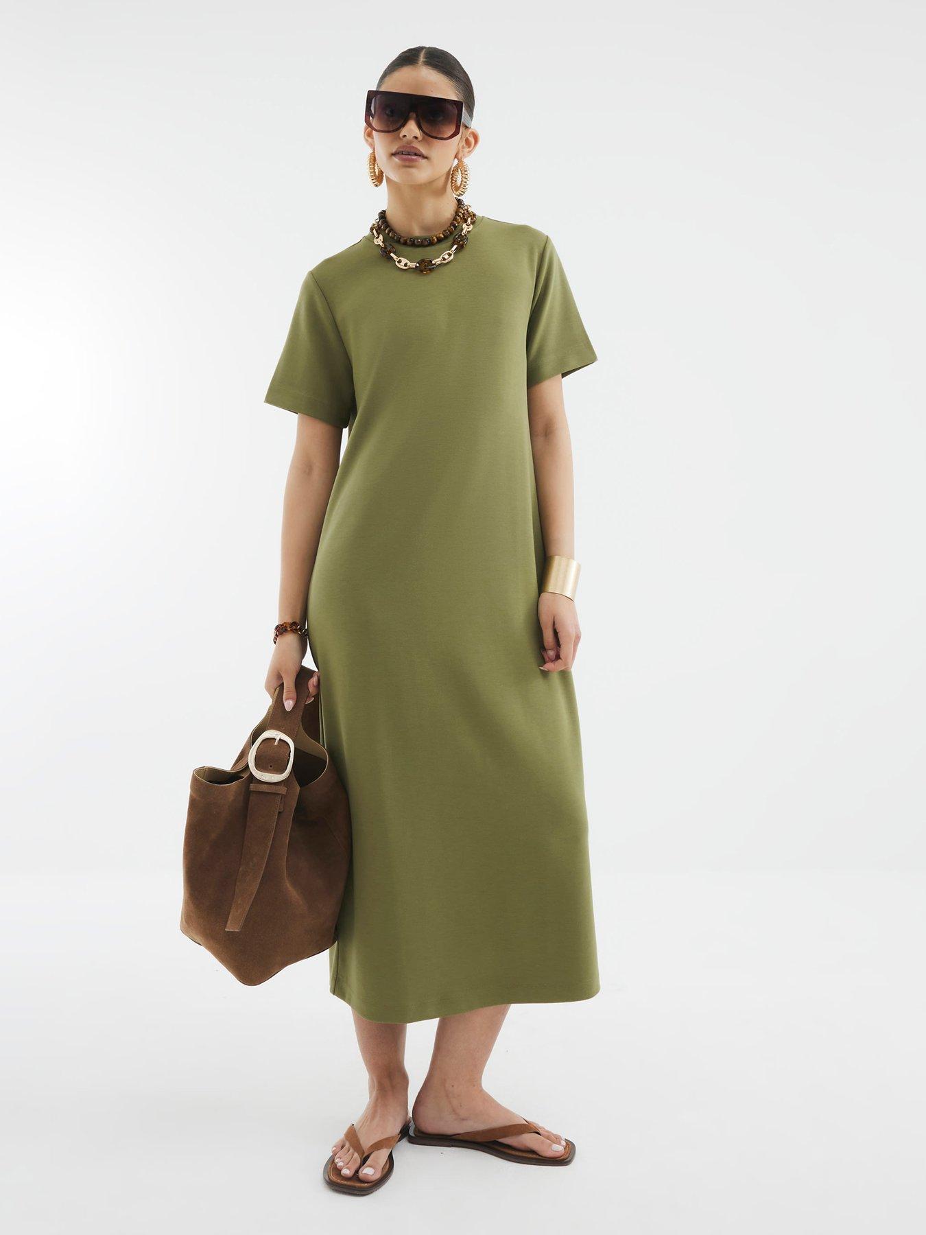 Image of River Island Short Sleeve Clean Maxi Dress - Khaki