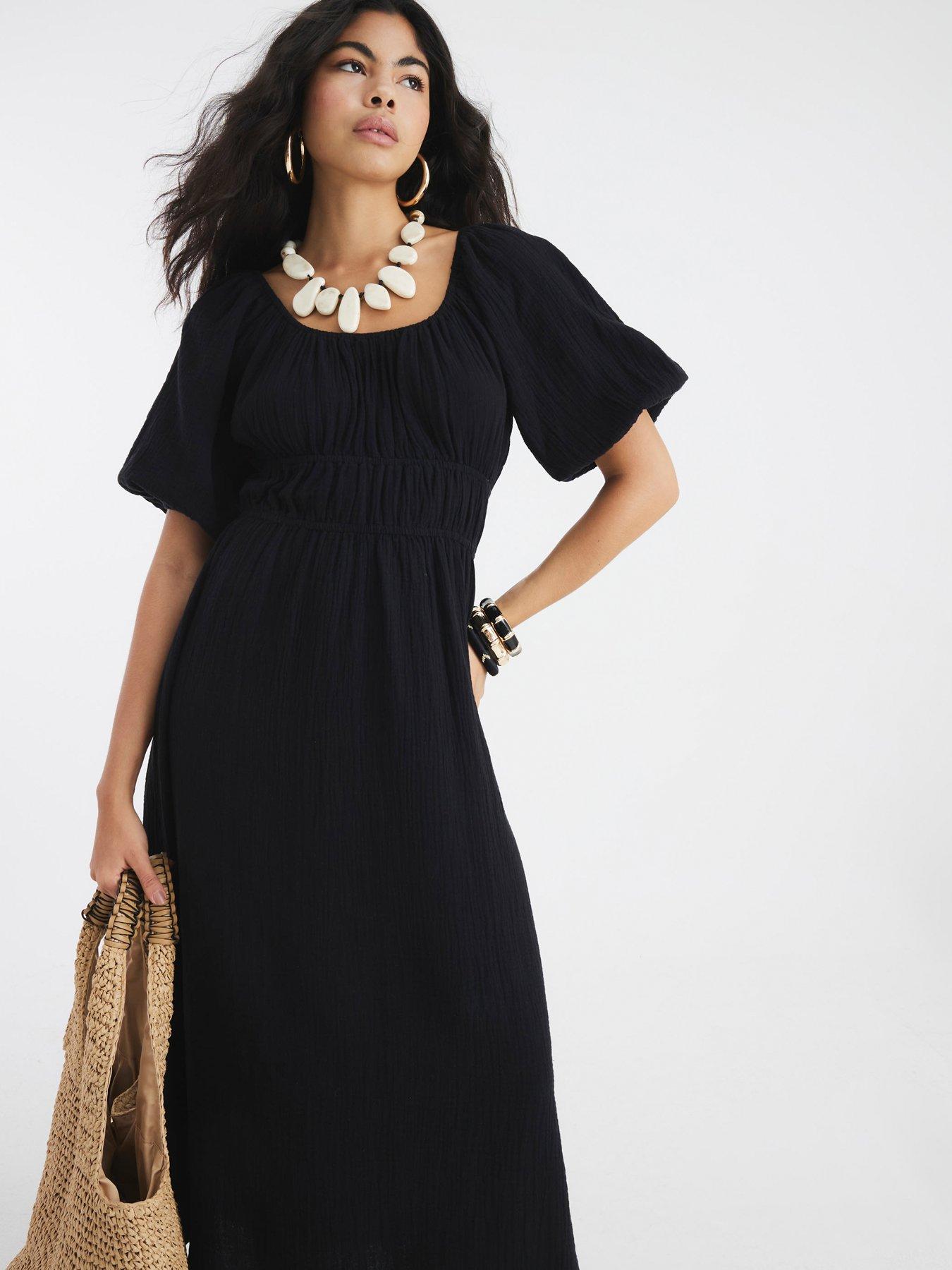 River Island Short Sleeve Linen Midi Dress - Black | Very Ireland