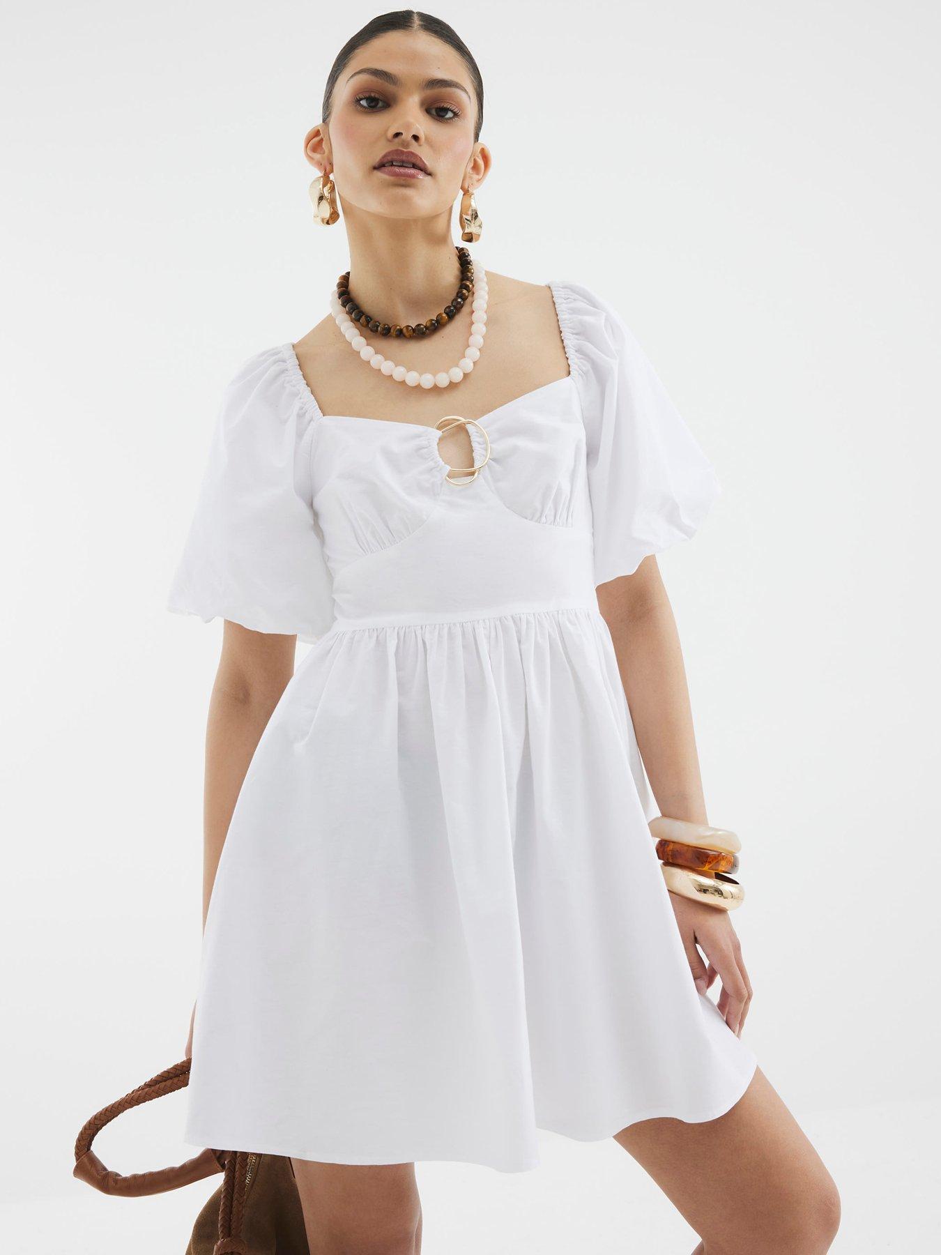 Image of River Island Short Sleeve Poplin Trim Detail Mini - White