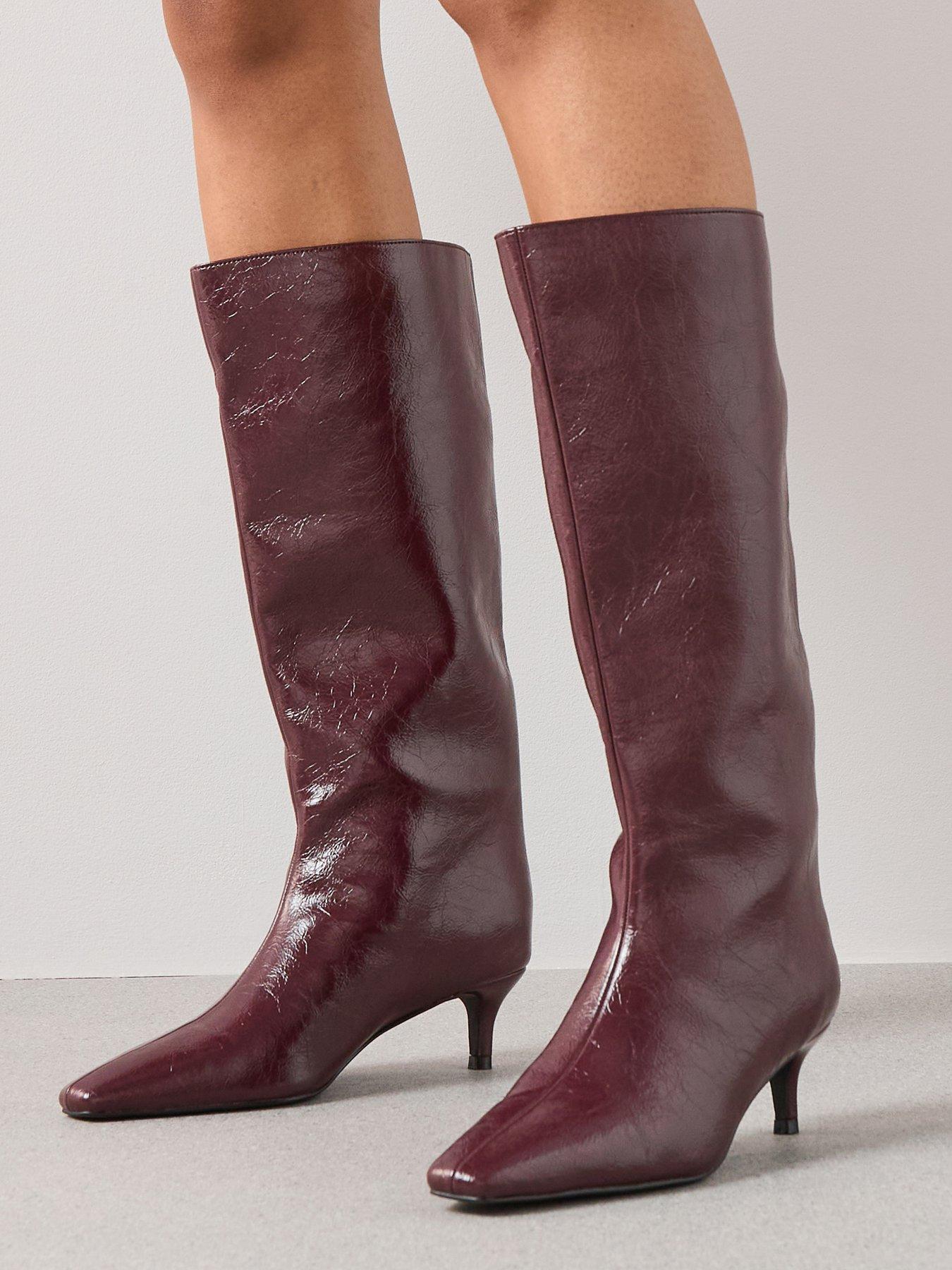 V by Very Pull On Knee High Boot – Burgundy