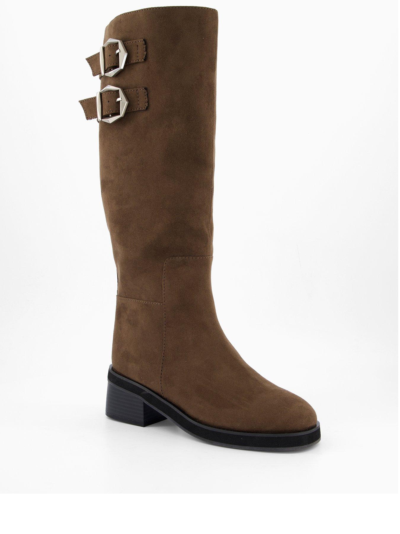 Image 3 of 7 of The Very Collection Low Block Heel Knee Boot With Buckles - Khaki
