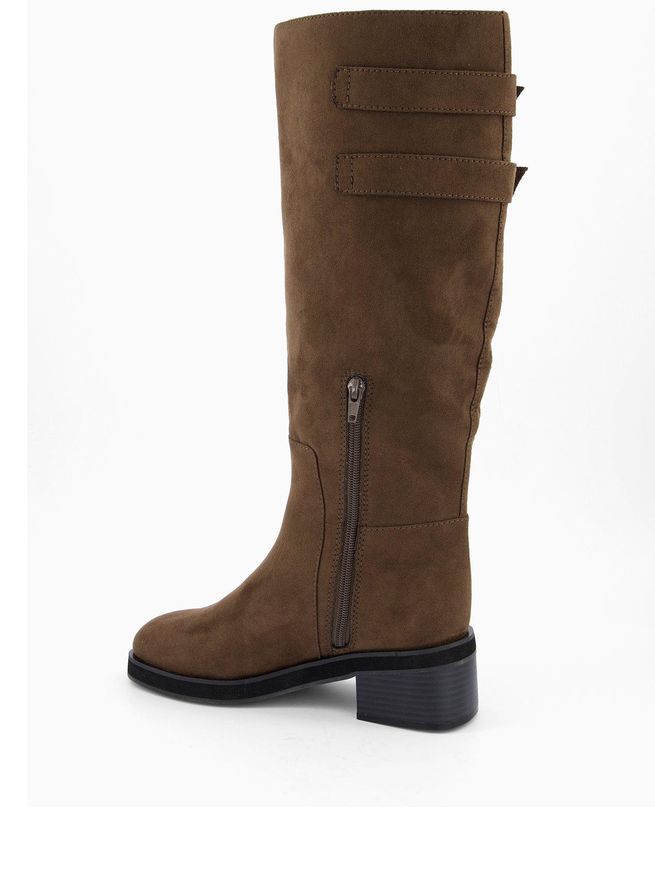 Image 4 of 7 of The Very Collection Low Block Heel Knee Boot With Buckles - Khaki