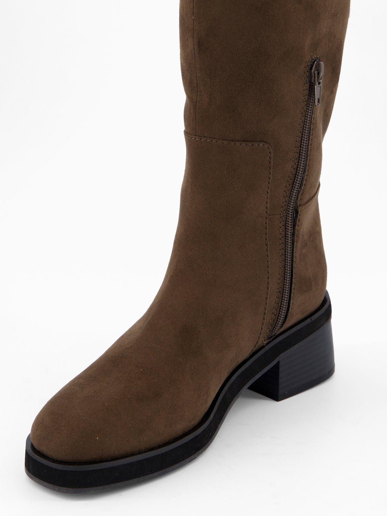 Image 6 of 7 of The Very Collection Low Block Heel Knee Boot With Buckles - Khaki
