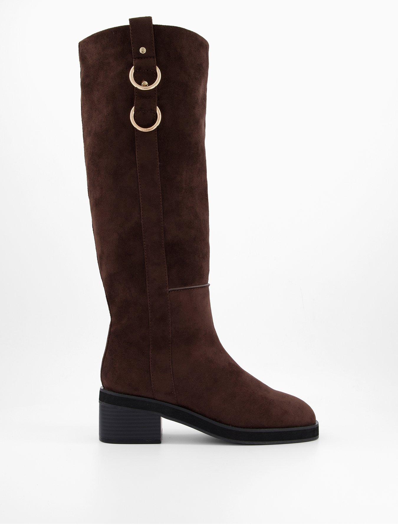 The Very Collection Low Block Heel Knee Boots - Chocolate