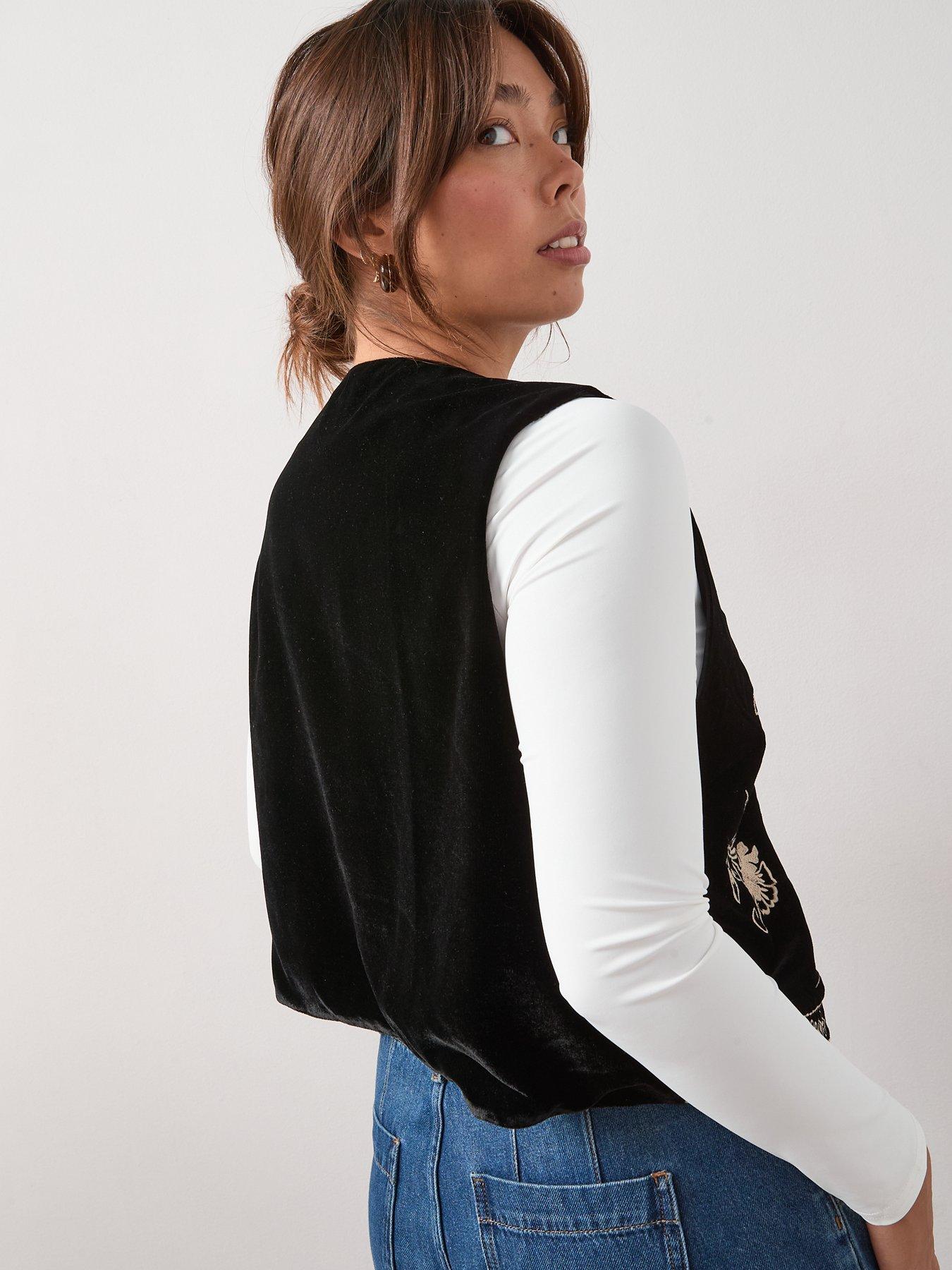 Image 2 of 7 of V by Very Curve Embroidered Velvet Waistcoat - Black