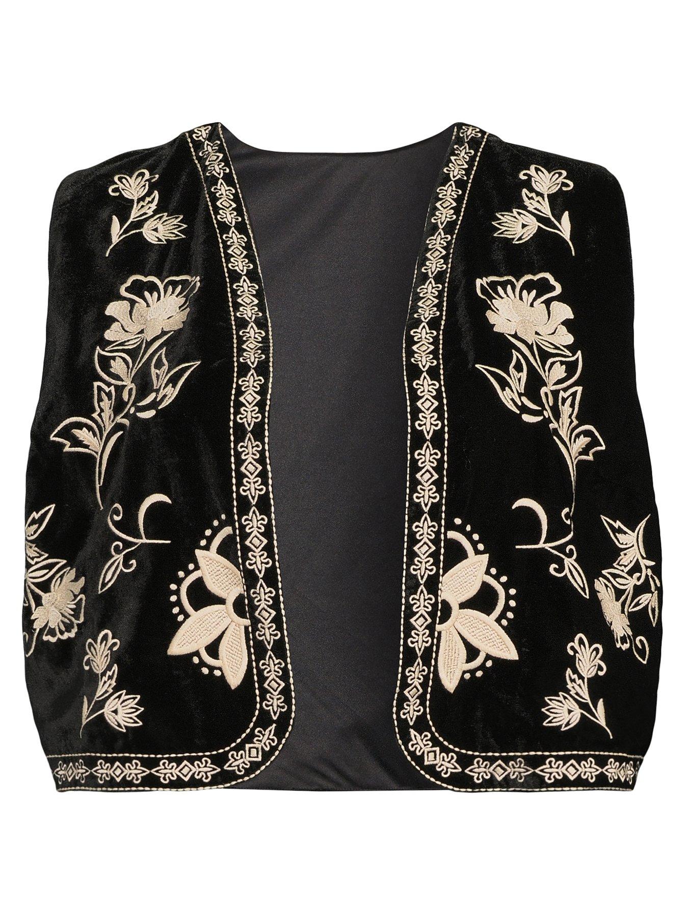 Image 7 of 7 of V by Very Curve Embroidered Velvet Waistcoat - Black