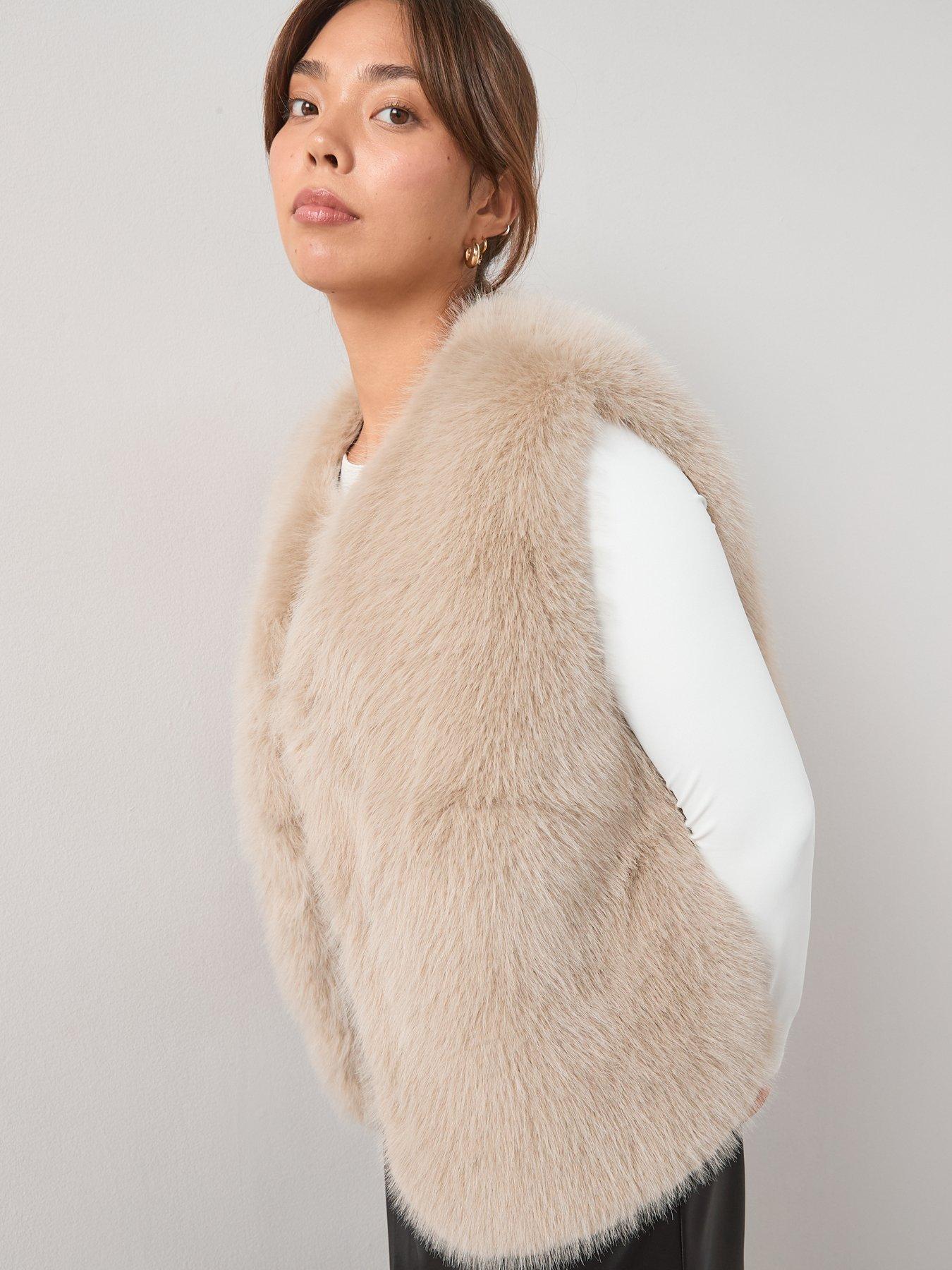 V by Very Curve Faux Fur Gilet - Beige