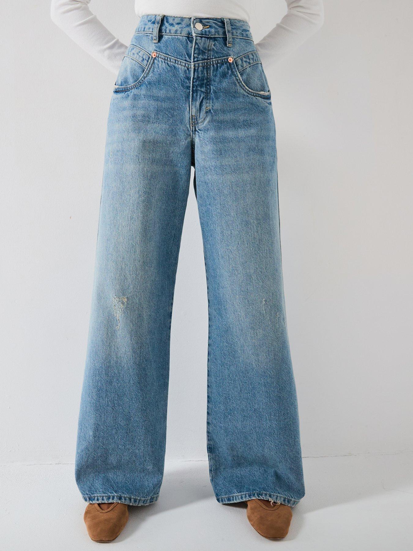 V by Very Rose Yoke Wide Leg Jeans - Mid Wash