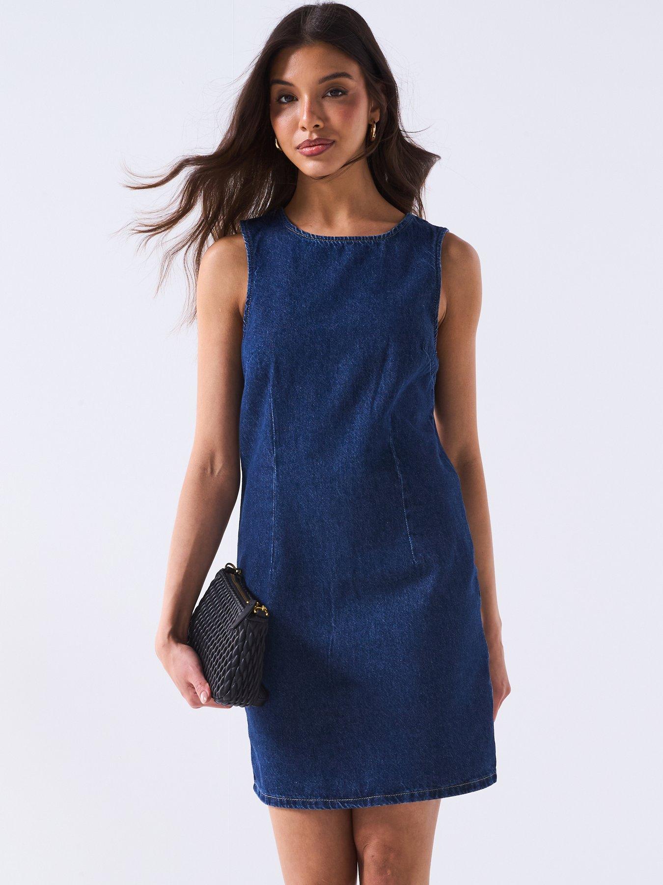 denim shift dress uk Spot Print Denim Shift Dress in Denim