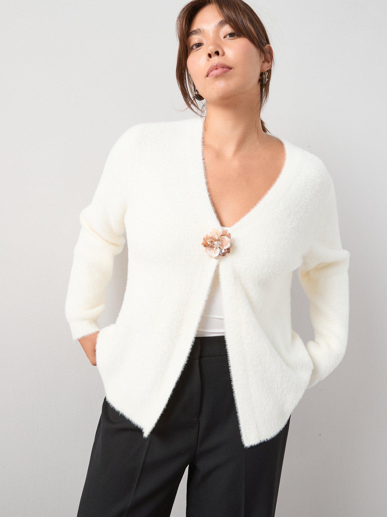 V by Very Curve Floral Trim Fluffy Cardigan