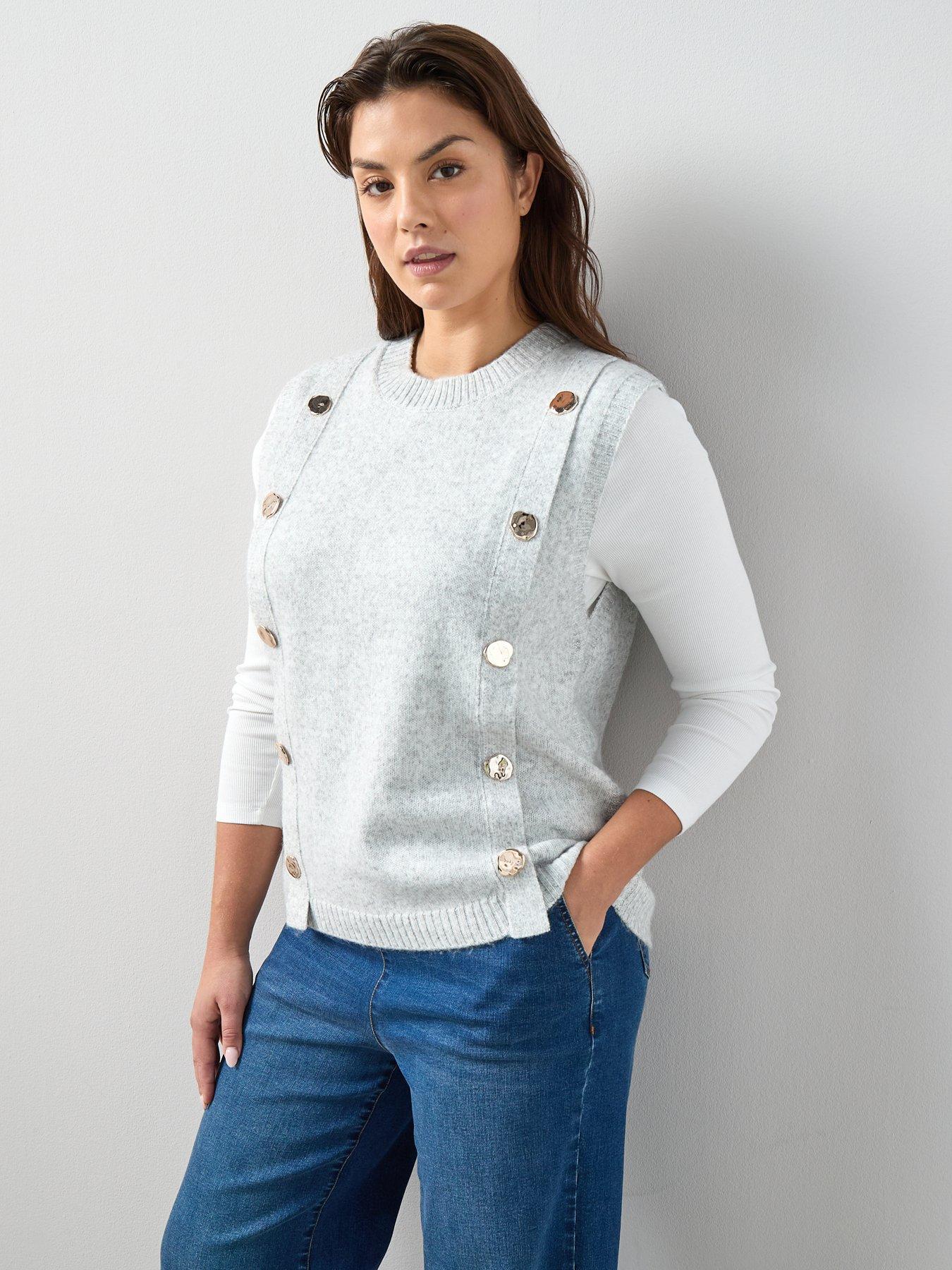 v-by-very-curve-timeless-yarn-sleeveless-button-detail-vest-greyfront