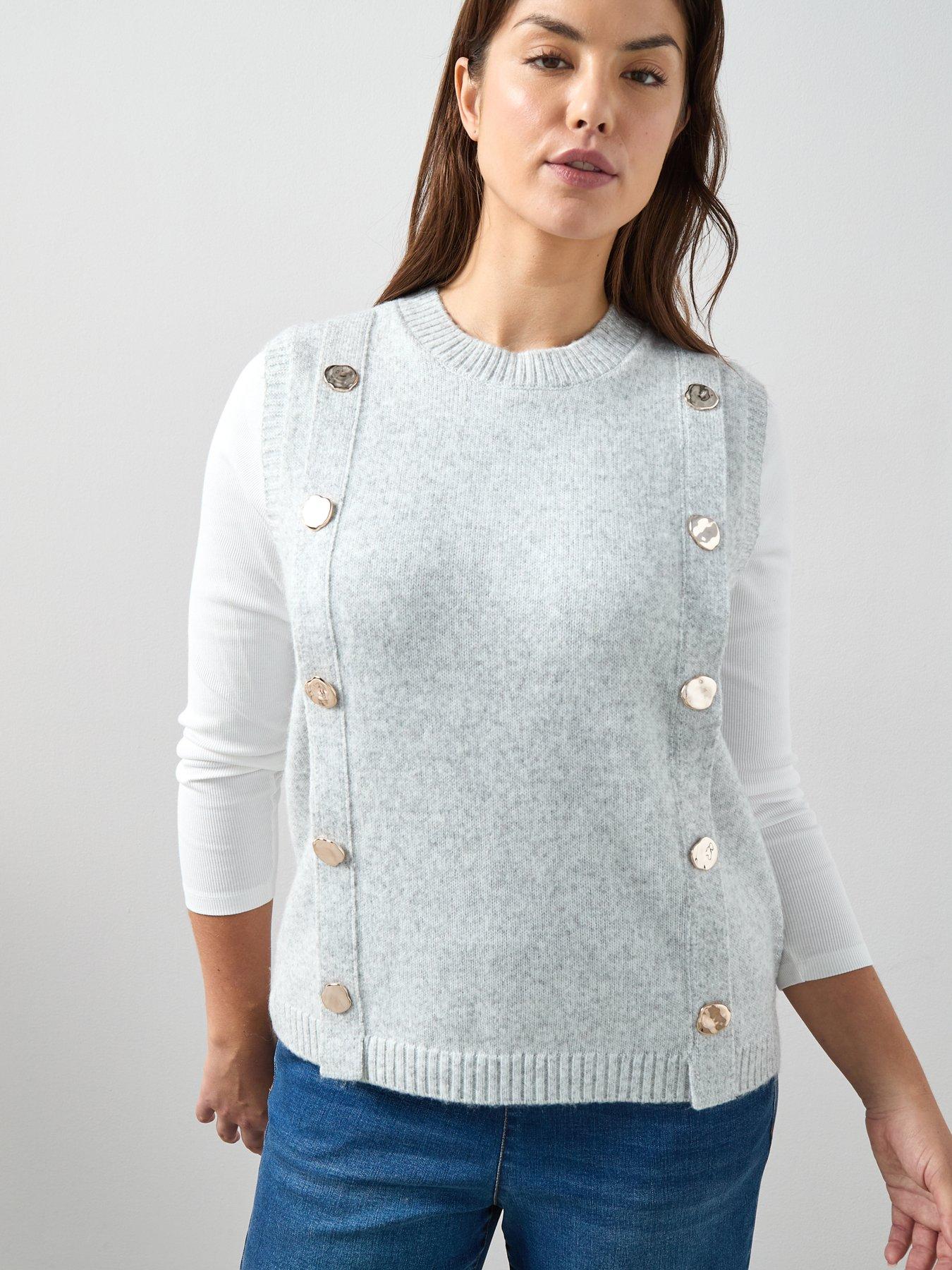 v-by-very-curve-timeless-yarn-sleeveless-button-detail-vest-greydetail
