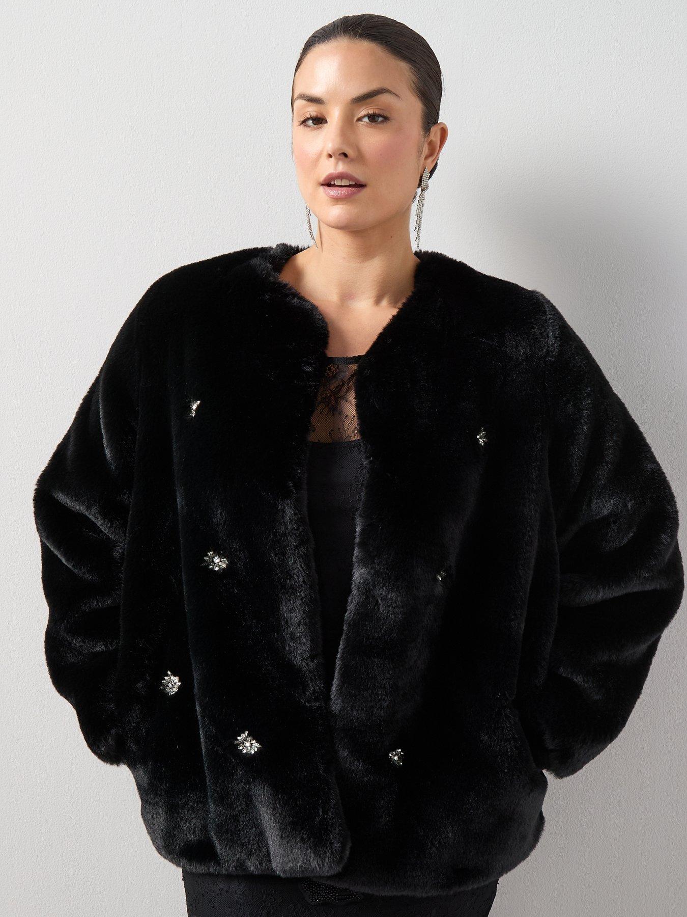 Image 1 of 6 of The Very Collection Curve Embellished Fur Coat