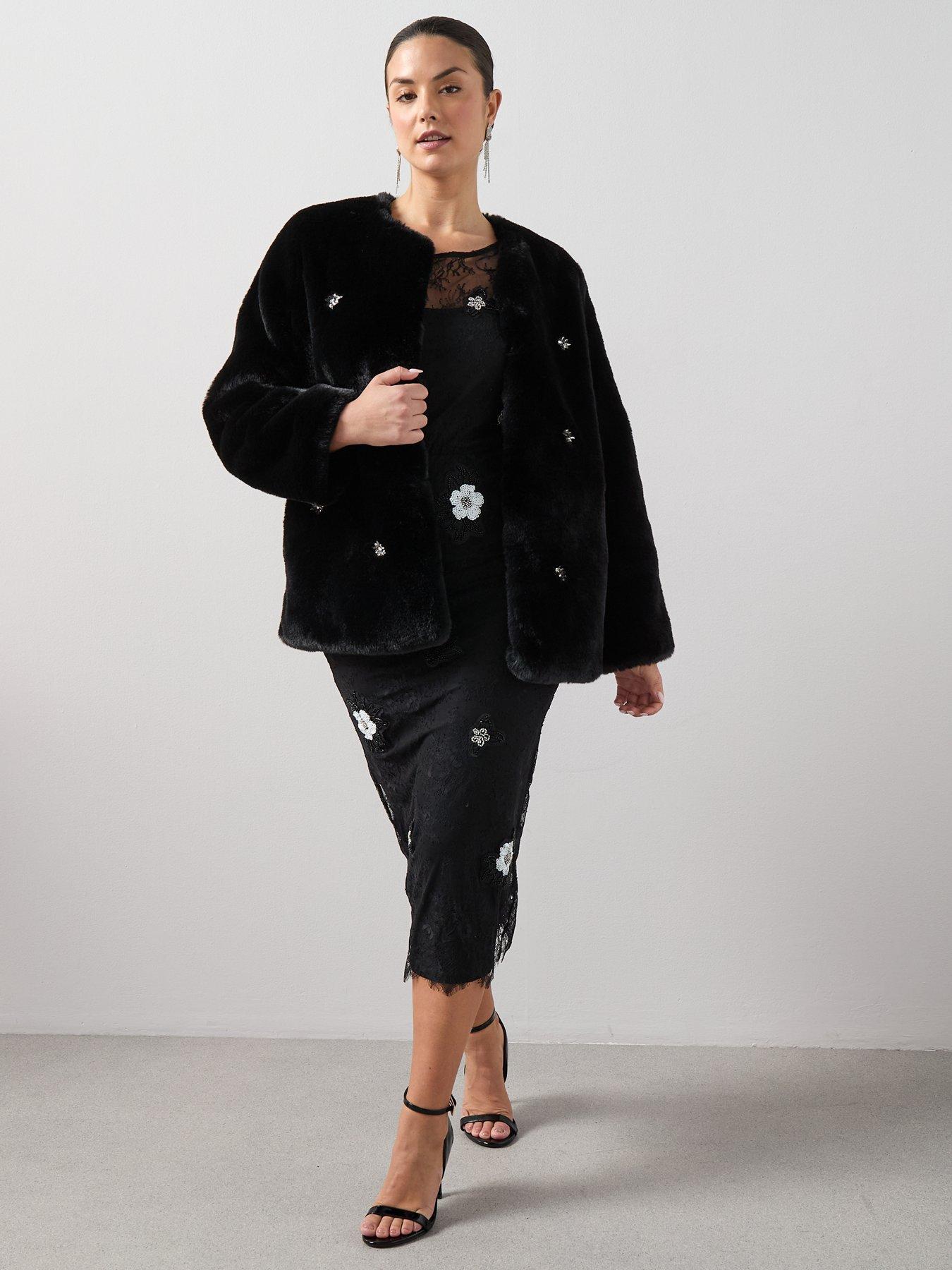 Image 3 of 6 of The Very Collection Curve Embellished Fur Coat