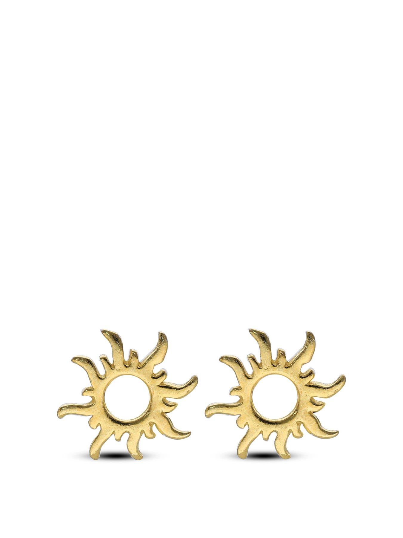 undefined Sterling Silver Gold Plated Sun Stud Earrings